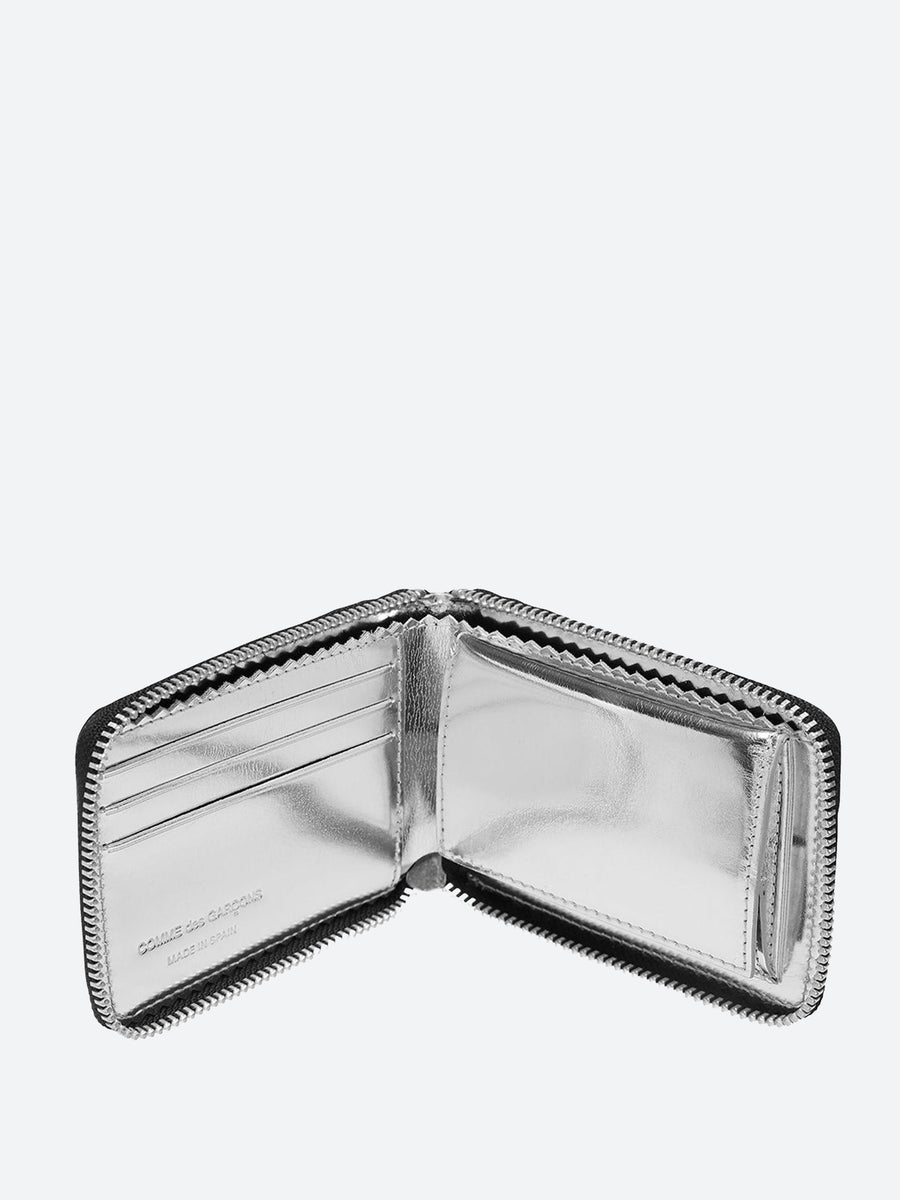 Comme des Garcons WALLET SA7100MI Mirror Inside Wallet in Silver Black gravitypope