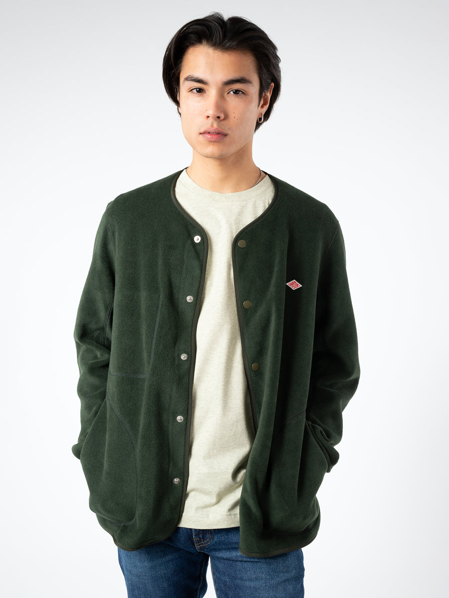 Danton - Collarless Fleece Jacket in Green - gravitypope