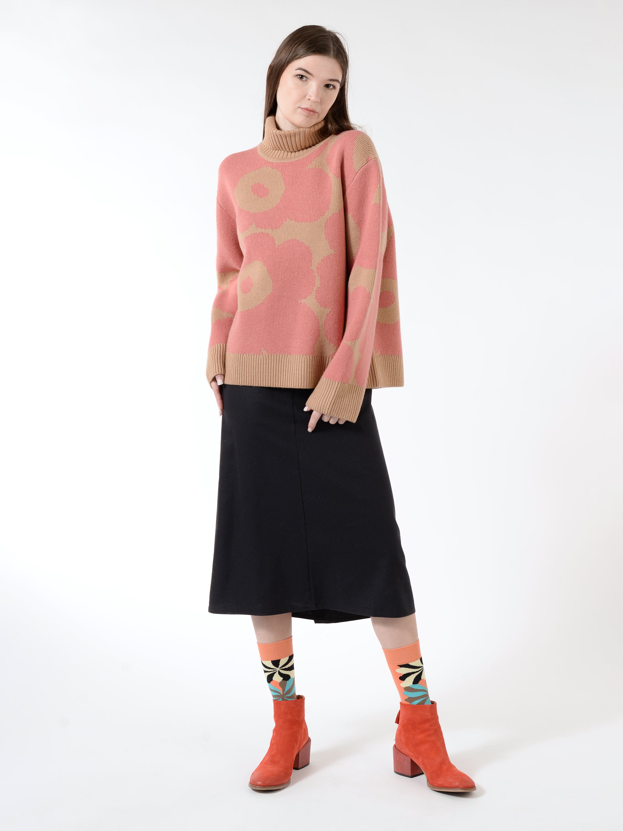 Marimekko - Rudia Unikko Knitted Wool Pullover in Beige/Pink 