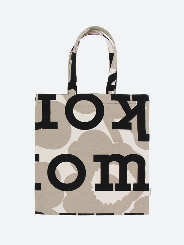 Marimekko Kioski - Huopakeltano Unikko Logo Bag in Beige and Black