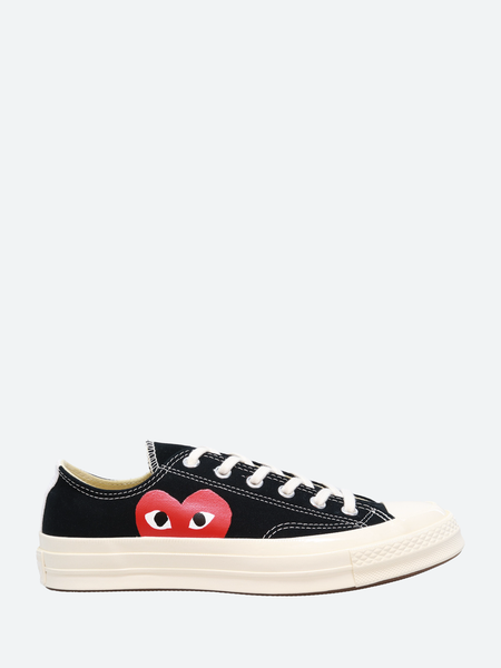 Comme des Garcons PLAY Red Heart Chuck 70 Low Top in Black gravitypope