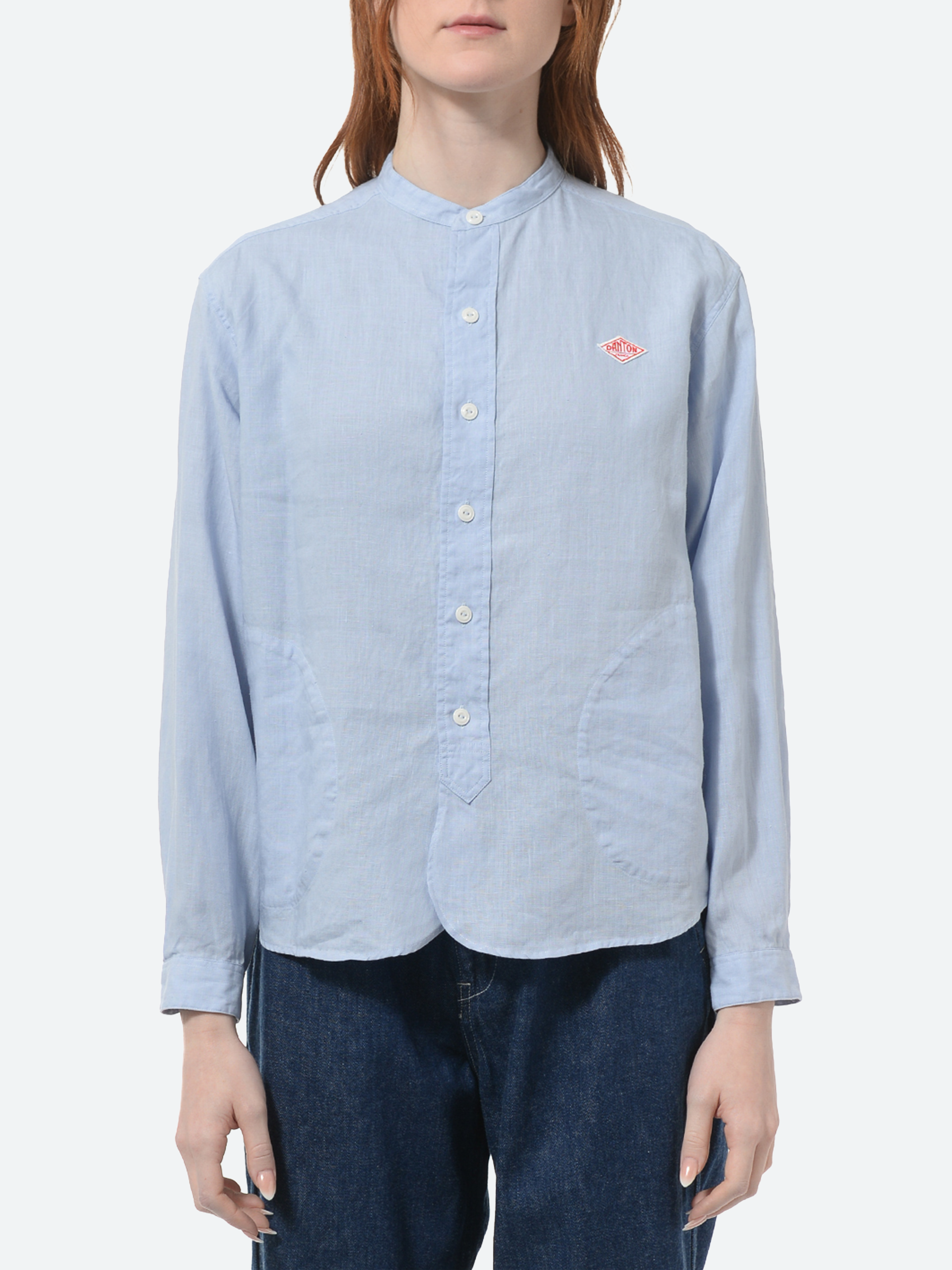 Women's Linen Band Collar Shirt