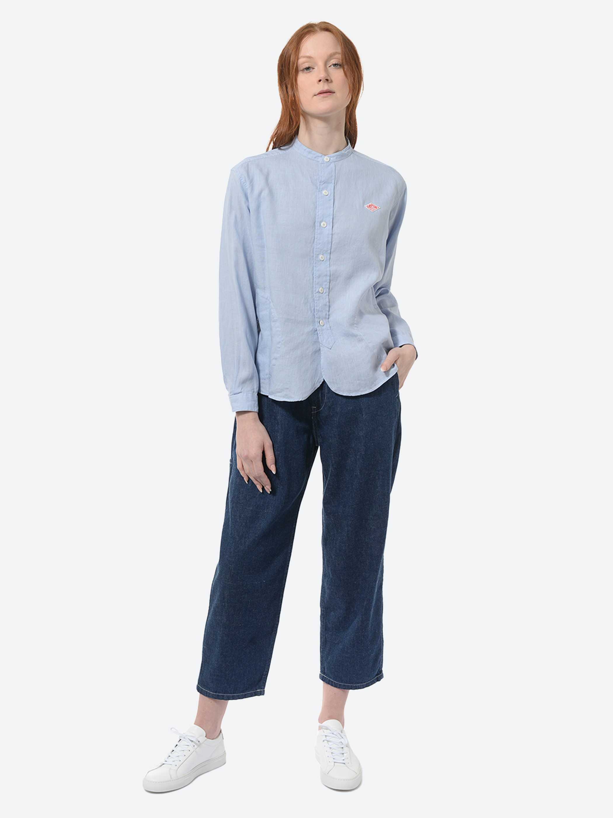 Women's Linen Band Collar Shirt