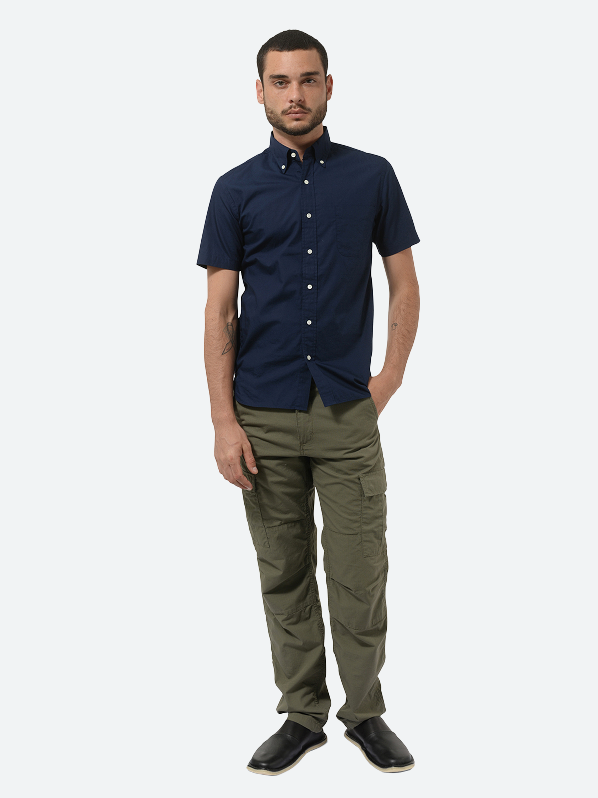 Color Broad Short Sleeve Button Down Shirt