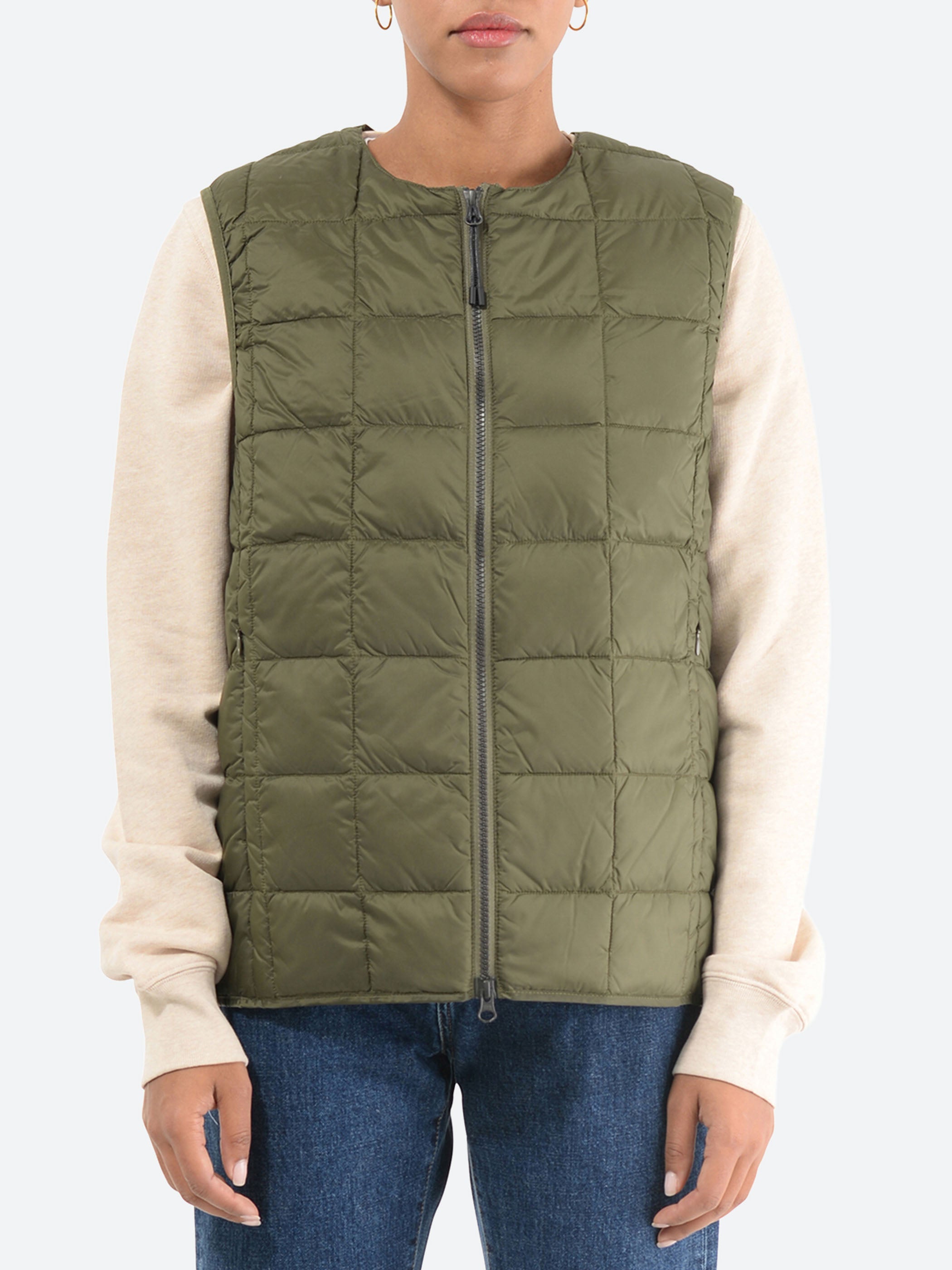 Crew Neck Double Zip Down Vest