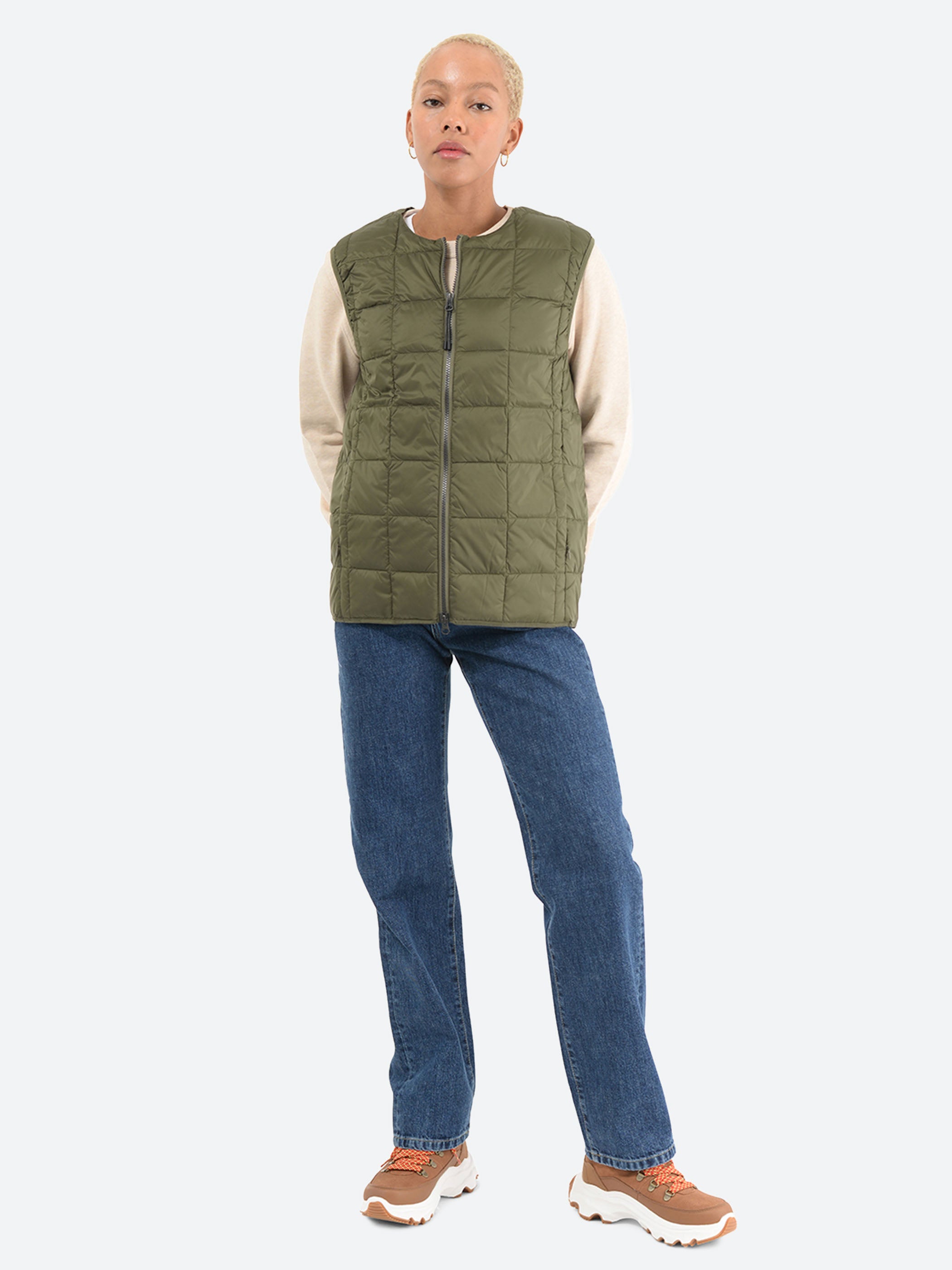 Crew Neck Double Zip Down Vest