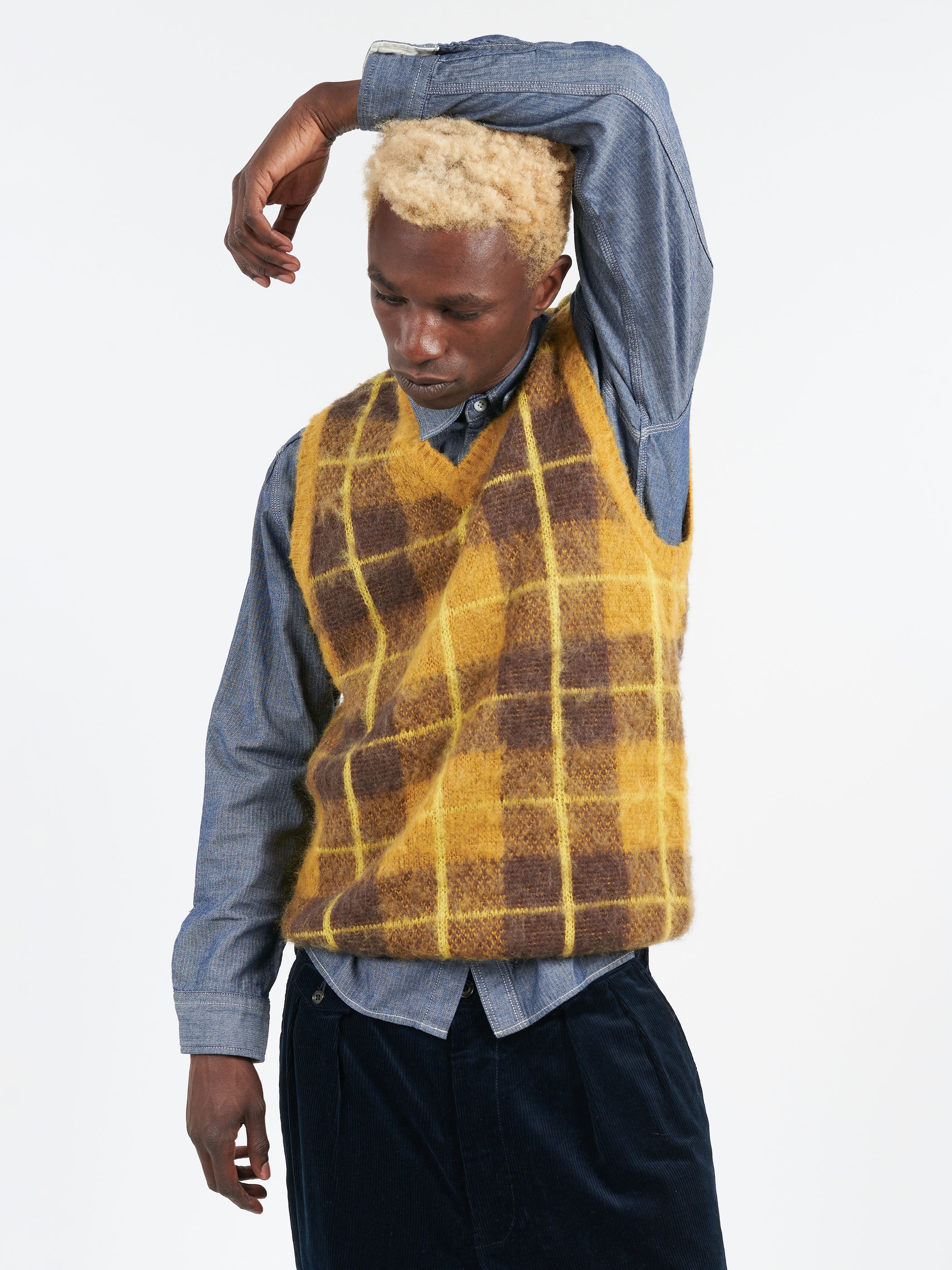 Mohair Check Pullover Knit Vest