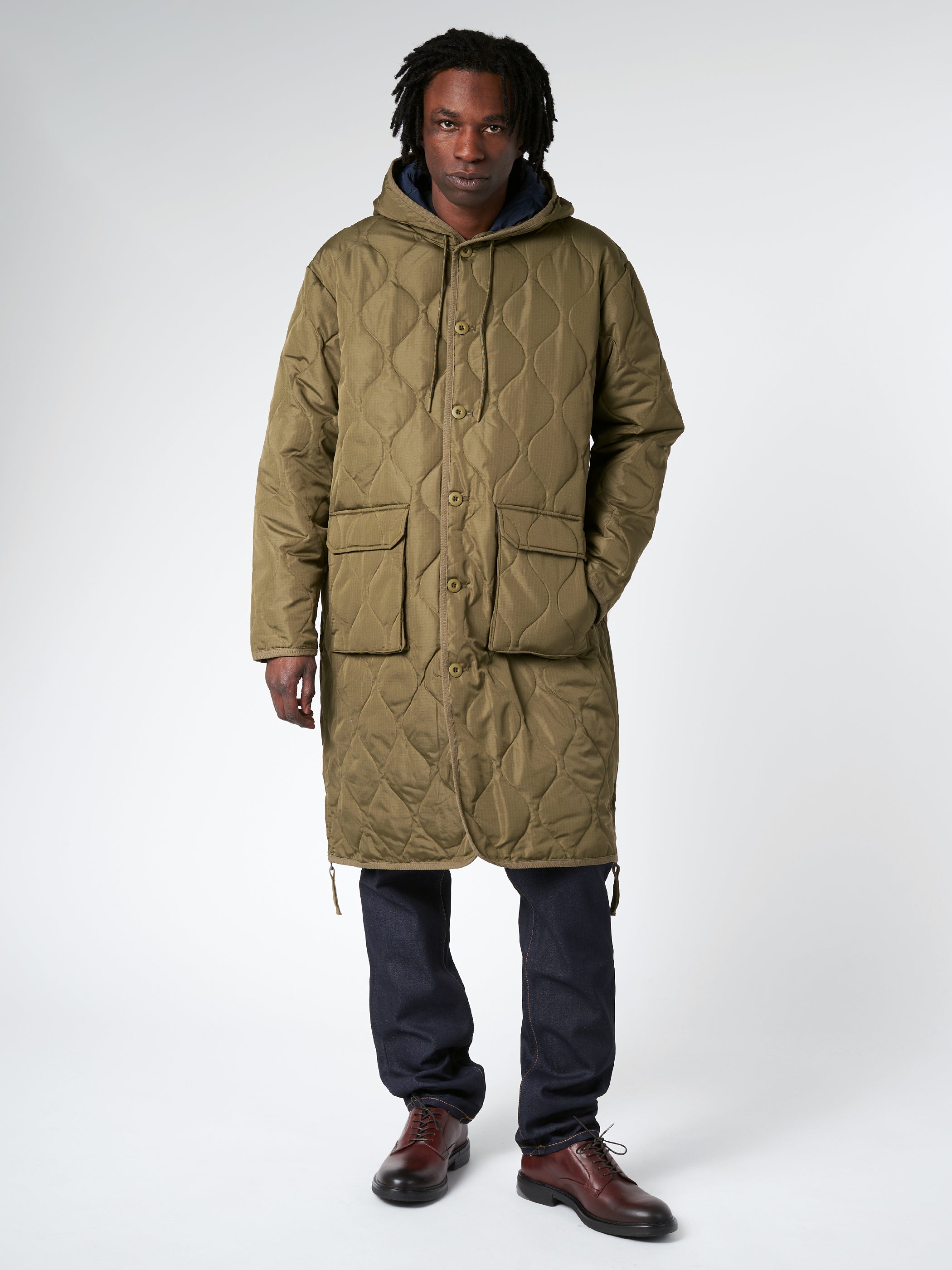 TAION - Military Hood Long Down Coat in Dark Olive – gravitypope