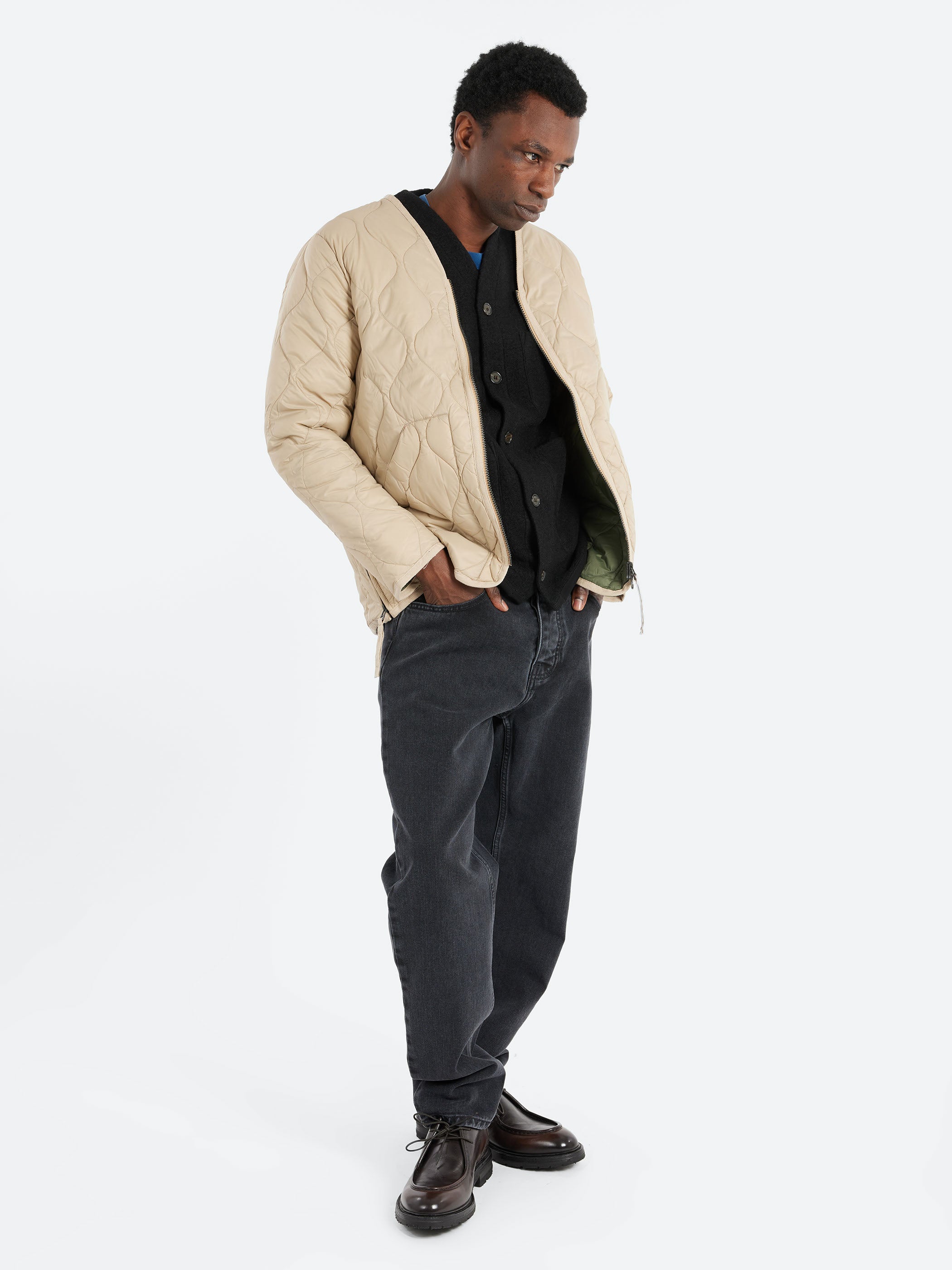 Military Zip V-Neck Down Jacket