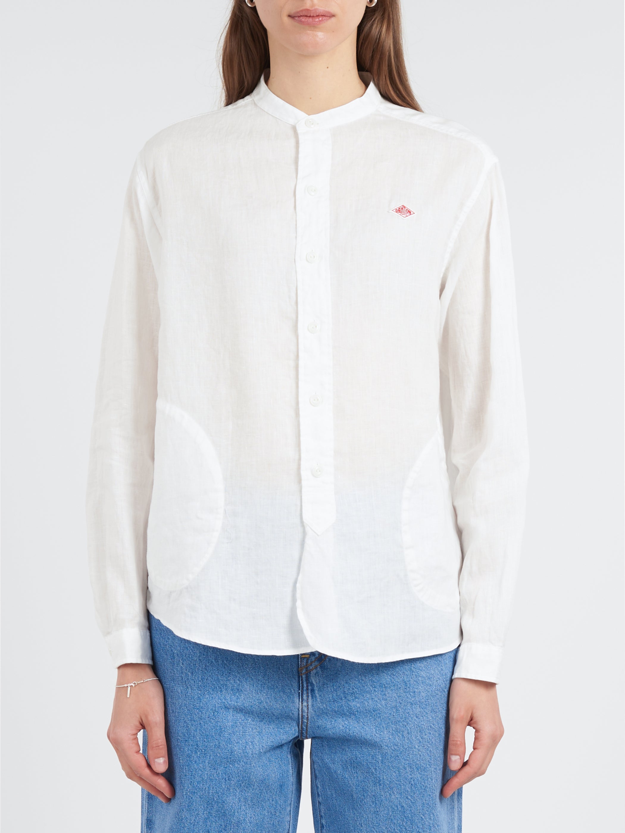 Women's Linen Band Collar Shirt