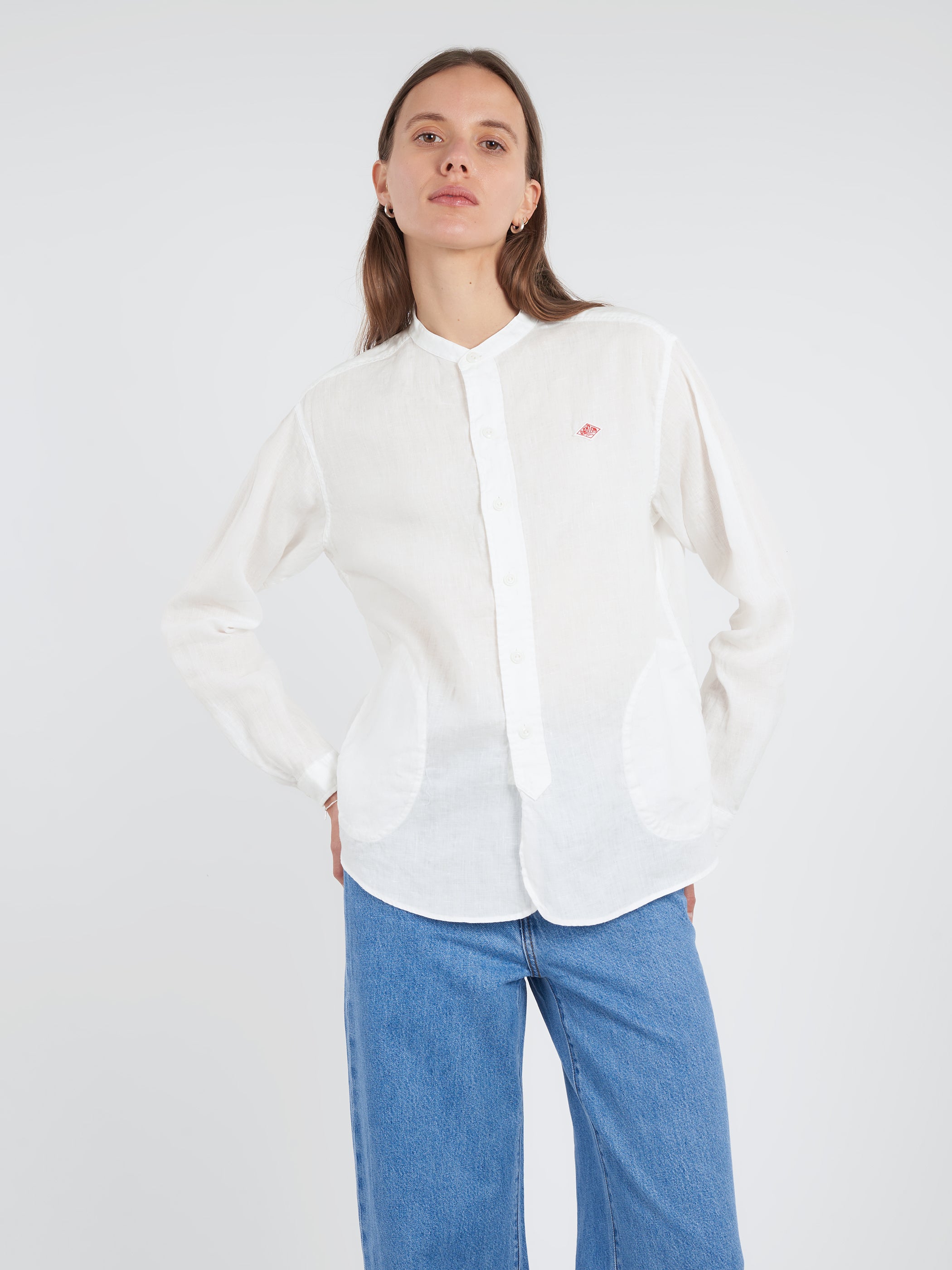 Women's Linen Band Collar Shirt