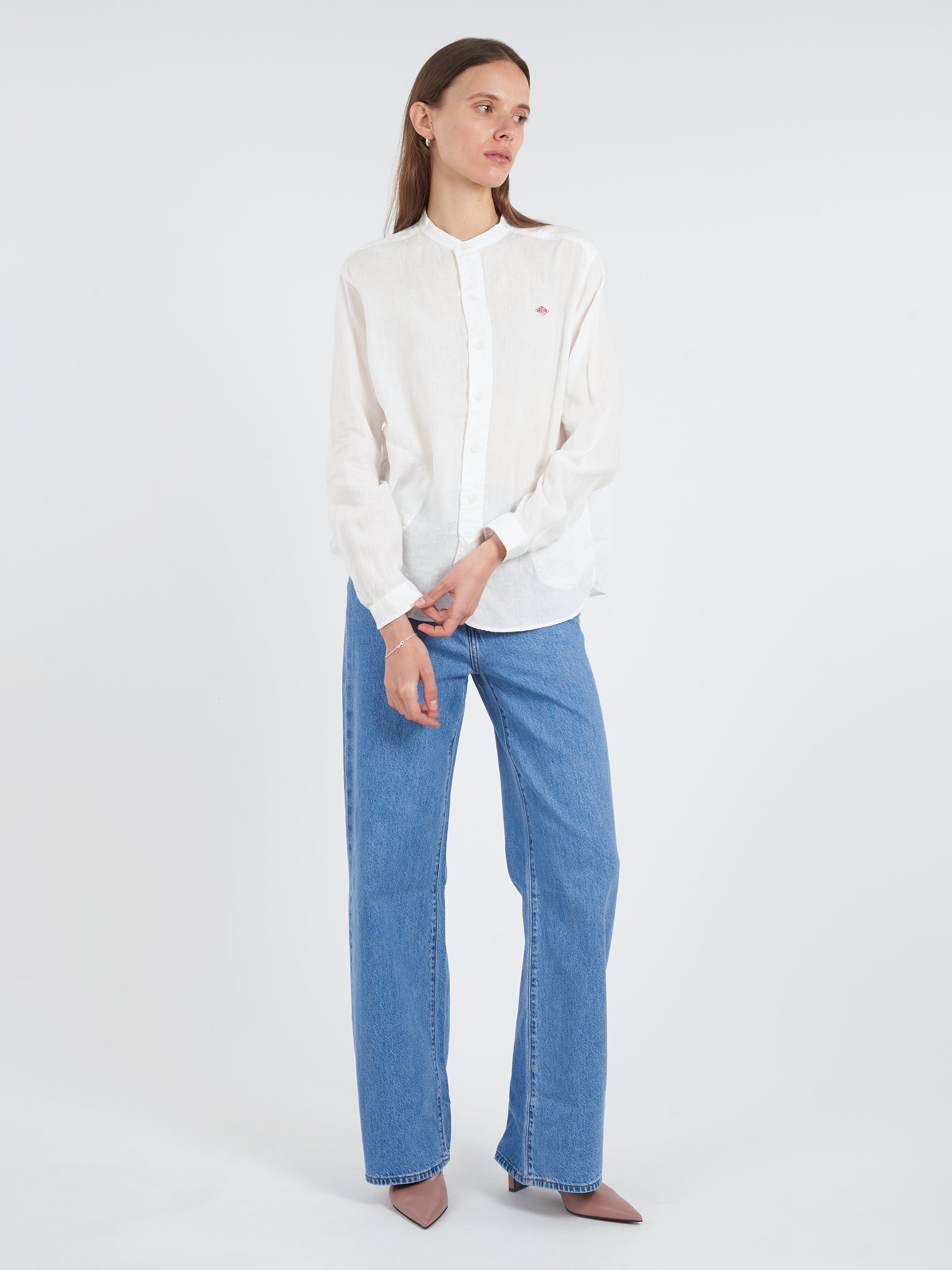 Women's Linen Band Collar Shirt