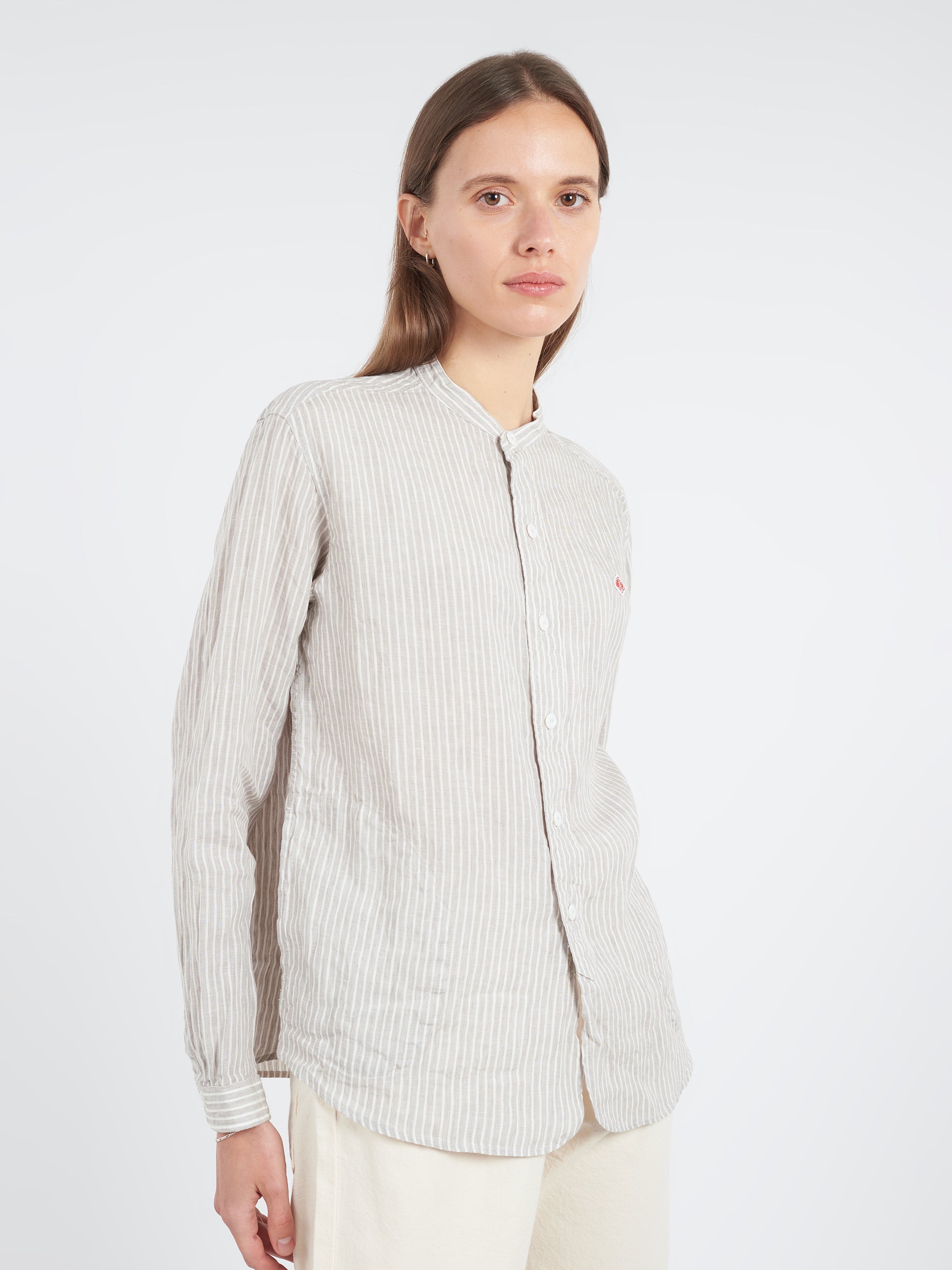 Women's Linen Band Collar Shirt