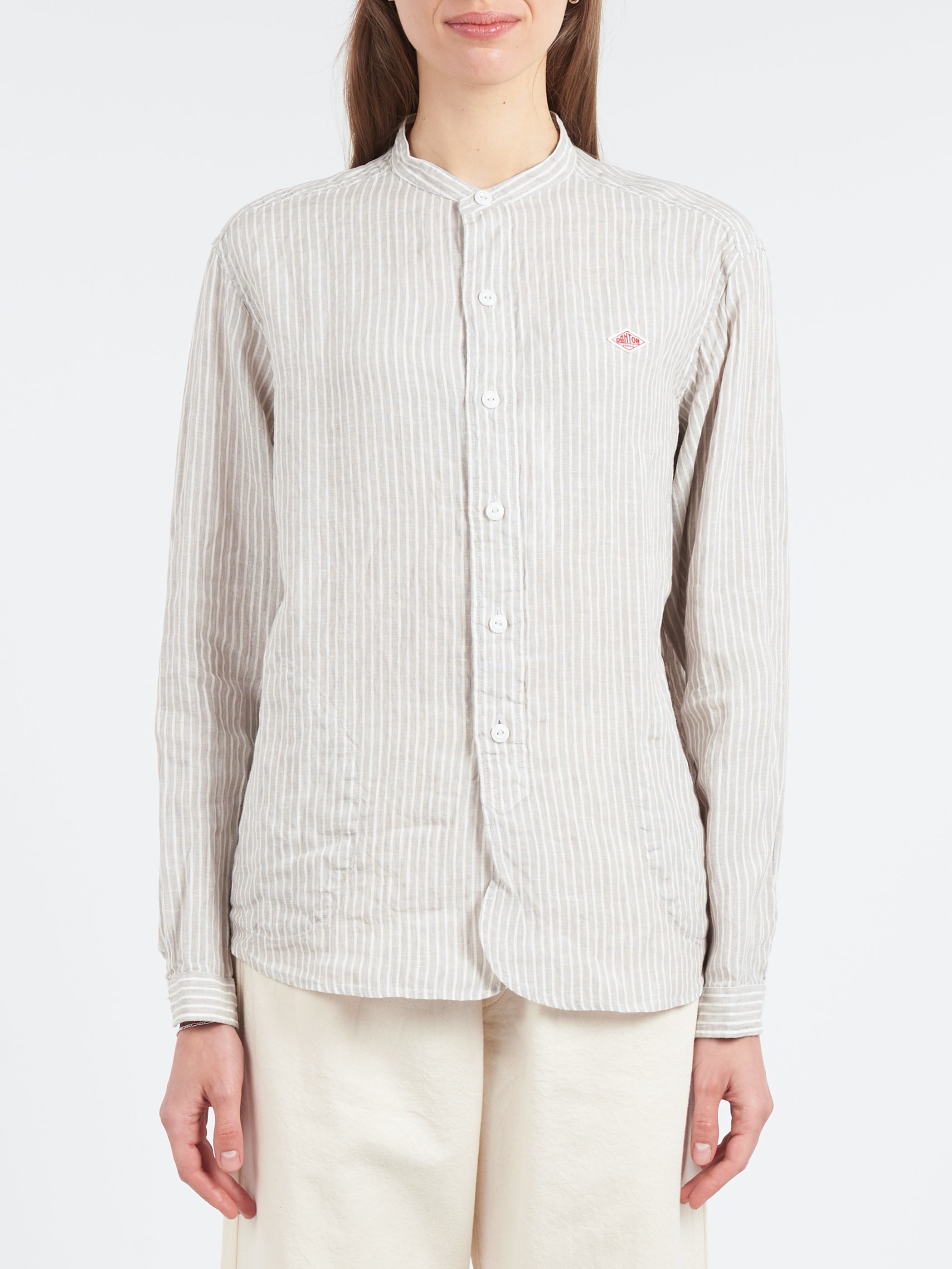 Women's Linen Band Collar Shirt