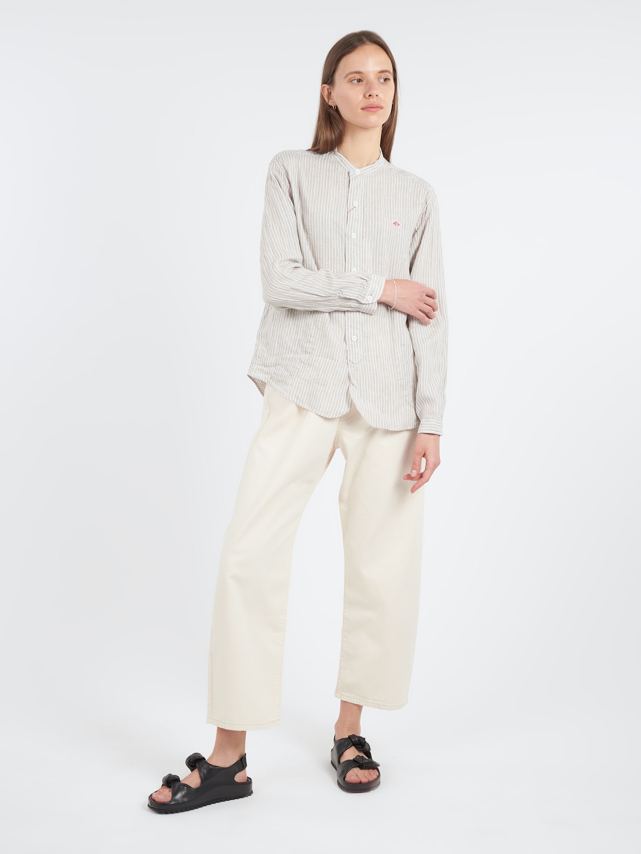 Women's Linen Band Collar Shirt