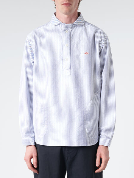 Danton - Oxford Round Collar Pullover Shirt in Navy and White 