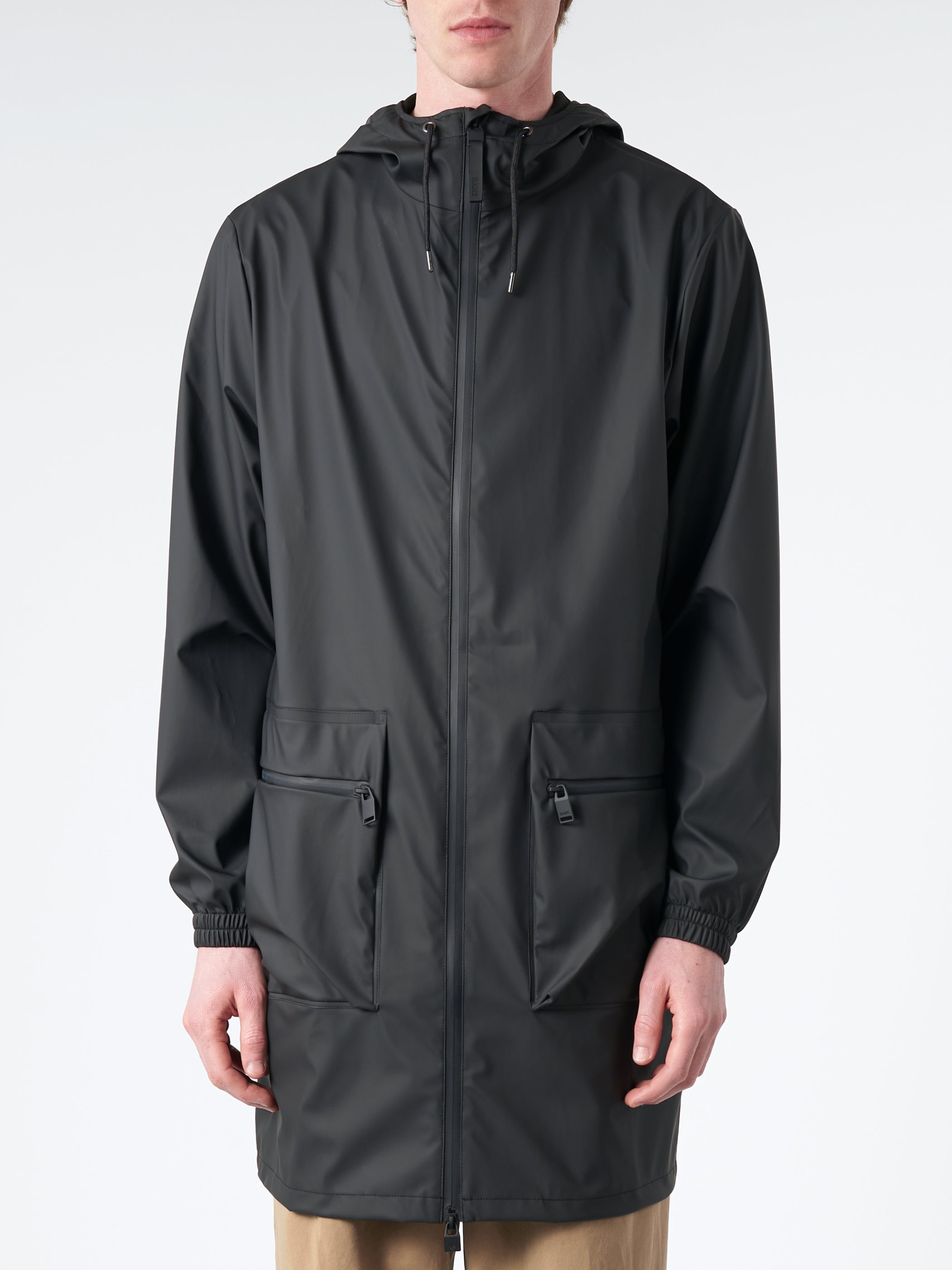 Rains Cargo Long Jacket in Black gravitypope