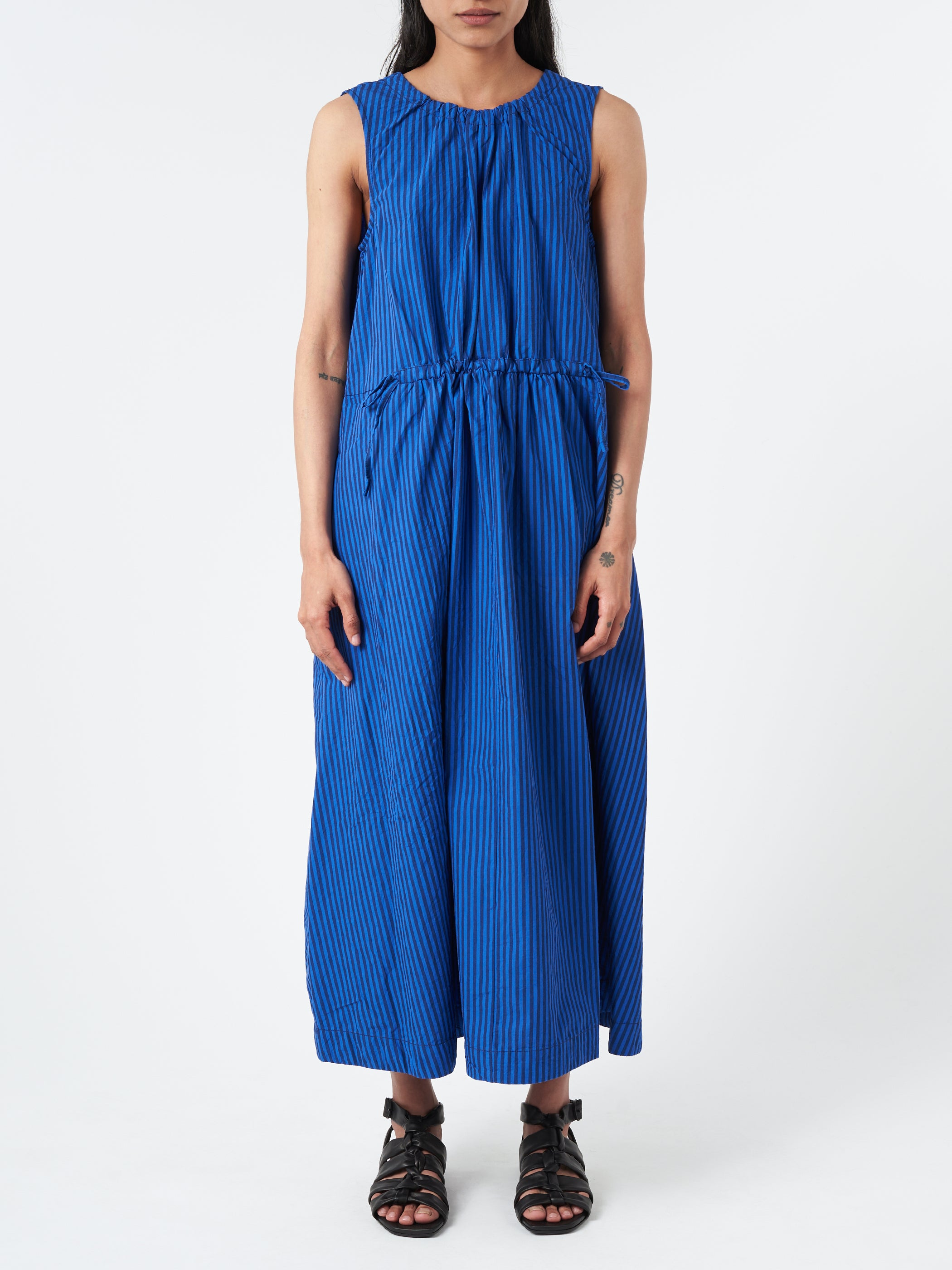 TOAST Cotton Poplin Stripe Dress in Celtic Blue gravitypope