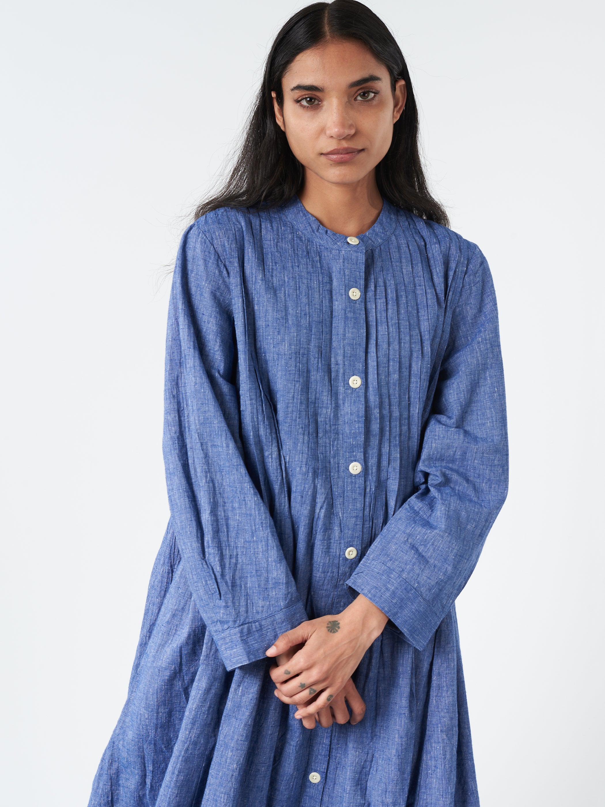 Pintuck Chambray Dress