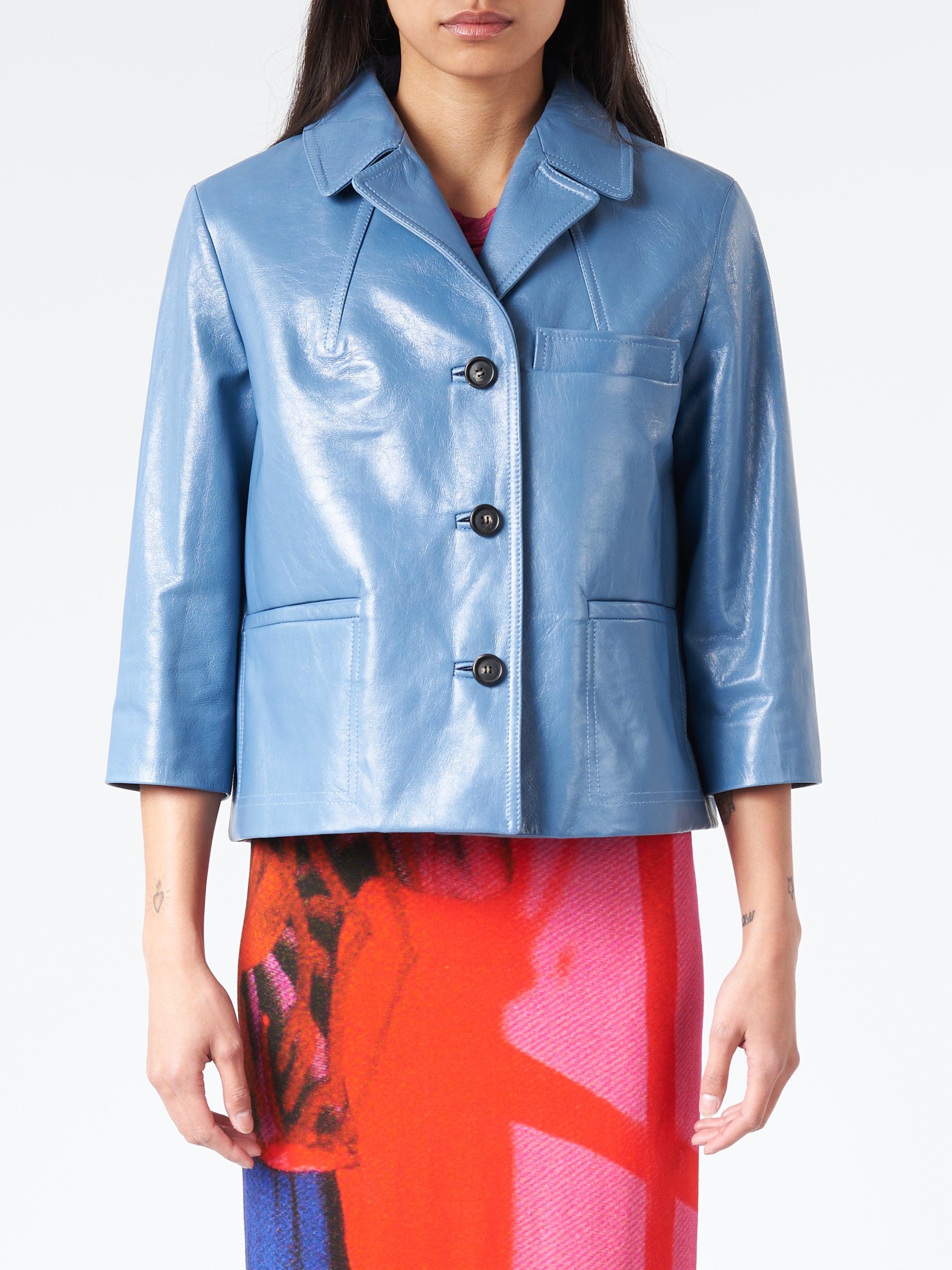 Marni Blue Shiny Leather Jacket in Opal gravitypope