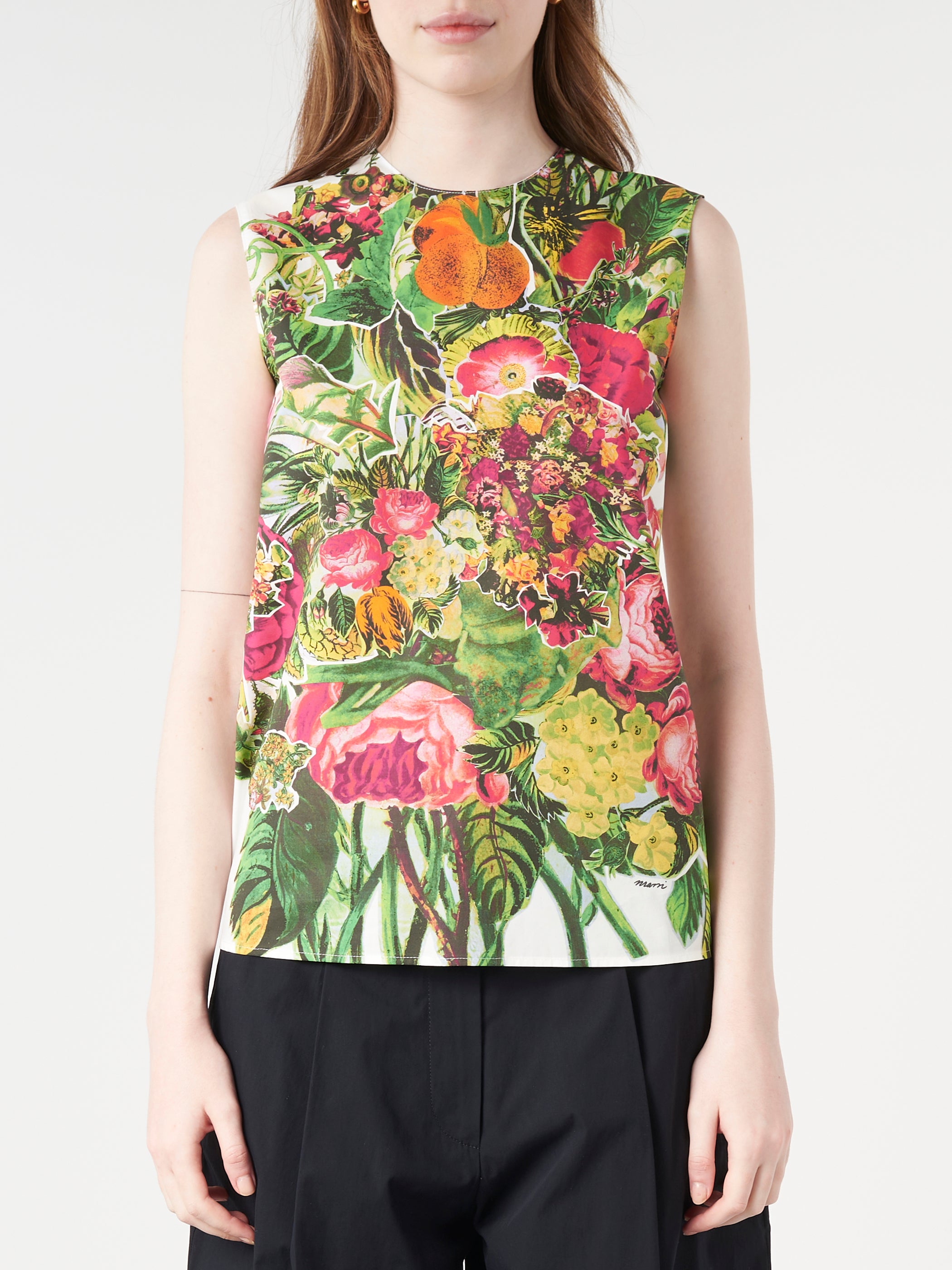 Marni - Sleeveless Top with Mystical Bloom Print in Acid Green 