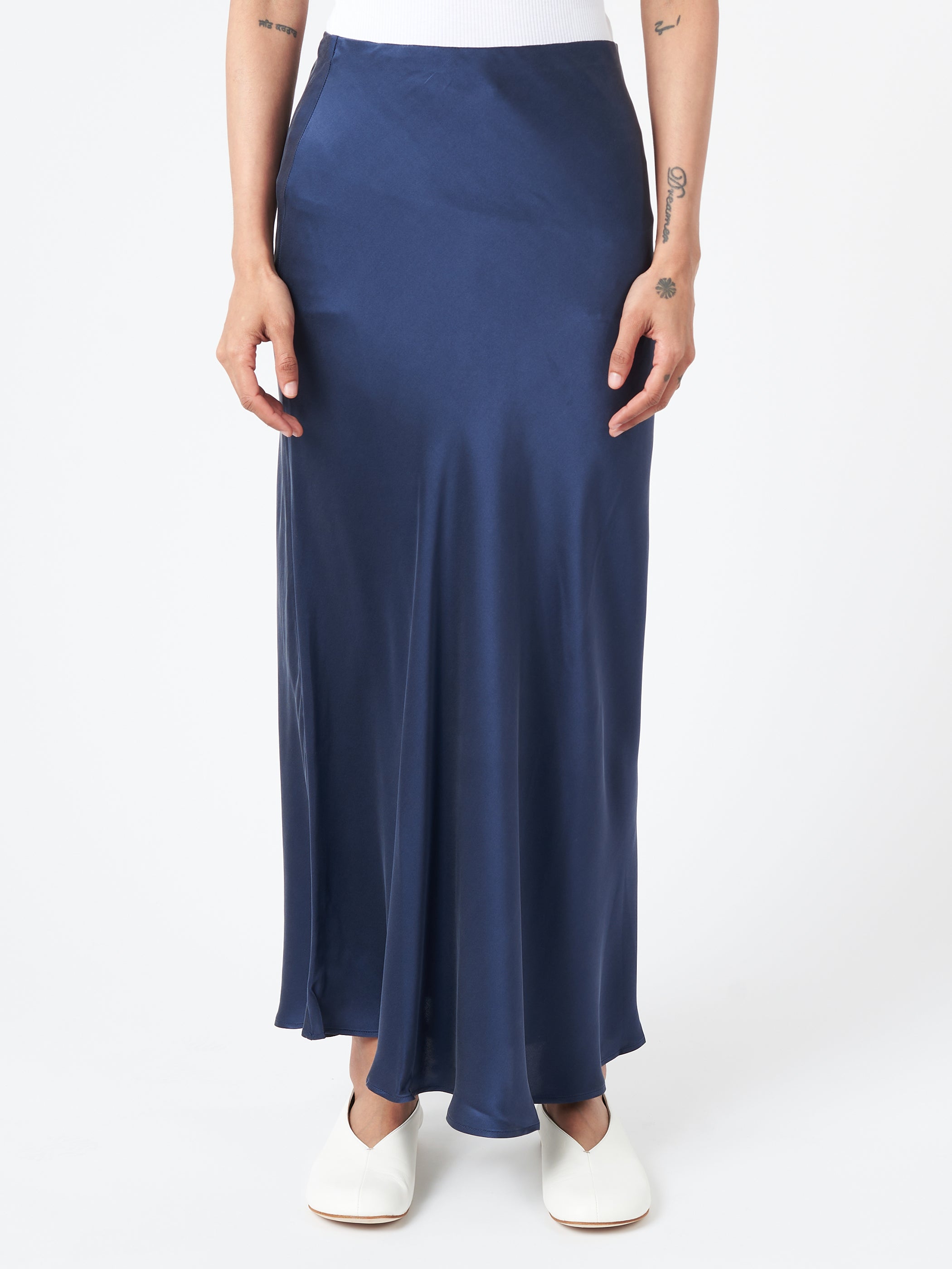 SILK LAUNDRY Long Bias Cut Skirt in Midnight gravitypope