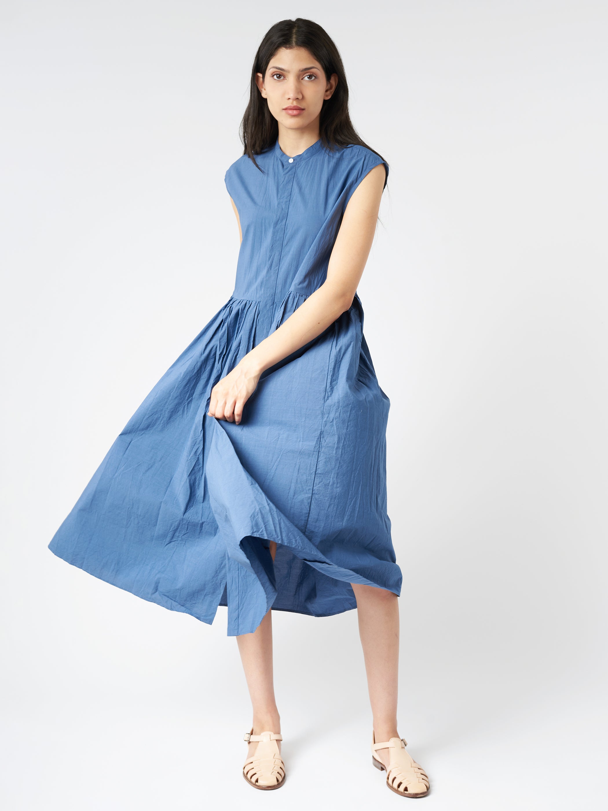 Toujours - Pleated Shirt Dress in Indigo Blue – gravitypope