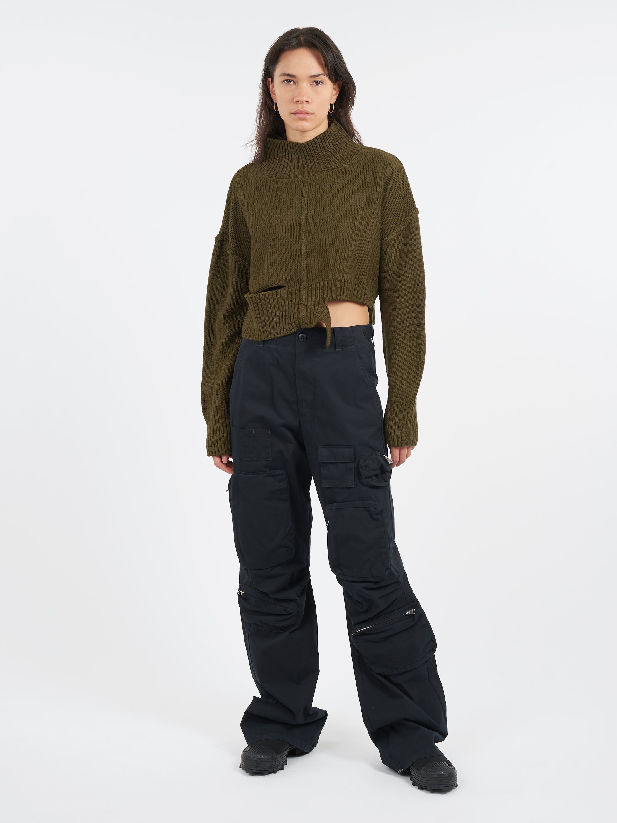 MM6 Maison Margiela Distressed Knitted Jumper in Kaki gravitypope