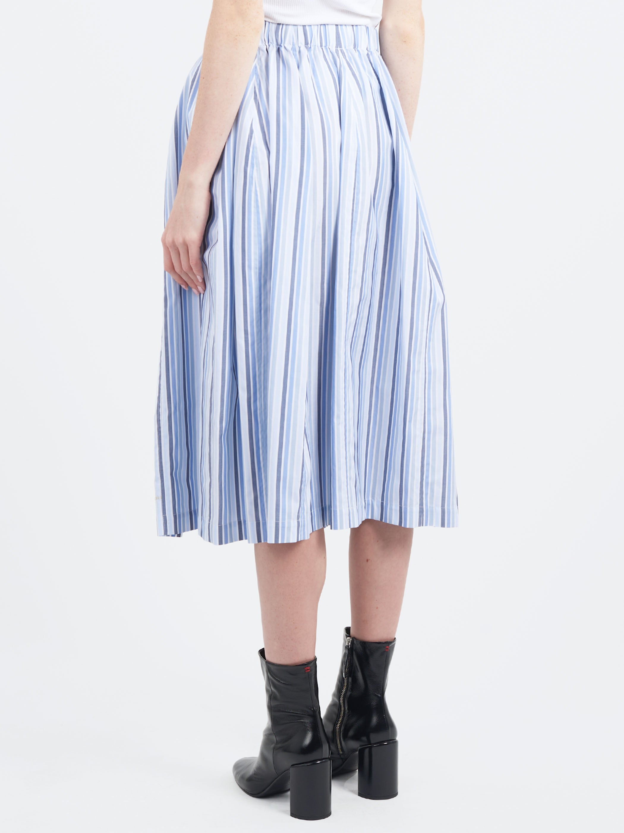 Striped Organic Poplin Elasticated Midi Skirt