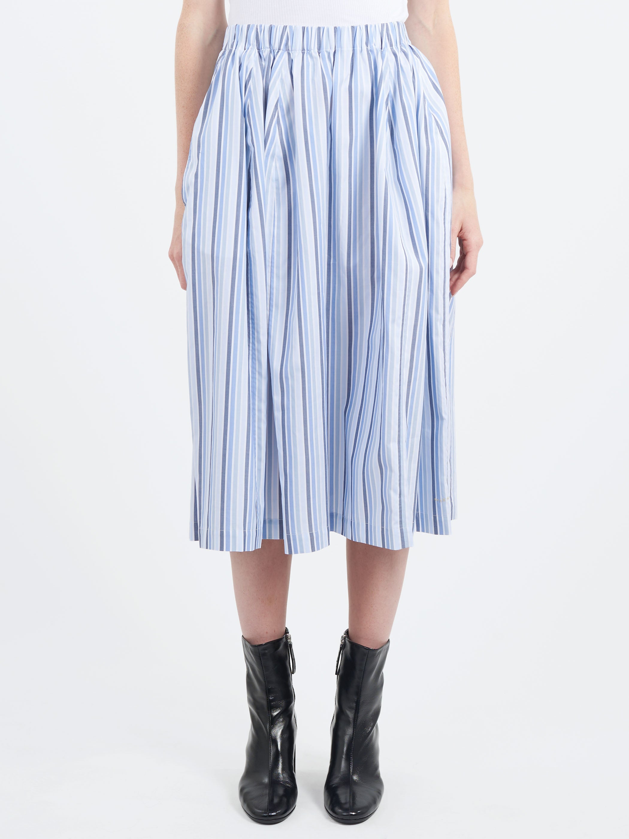 Striped Organic Poplin Elasticated Midi Skirt