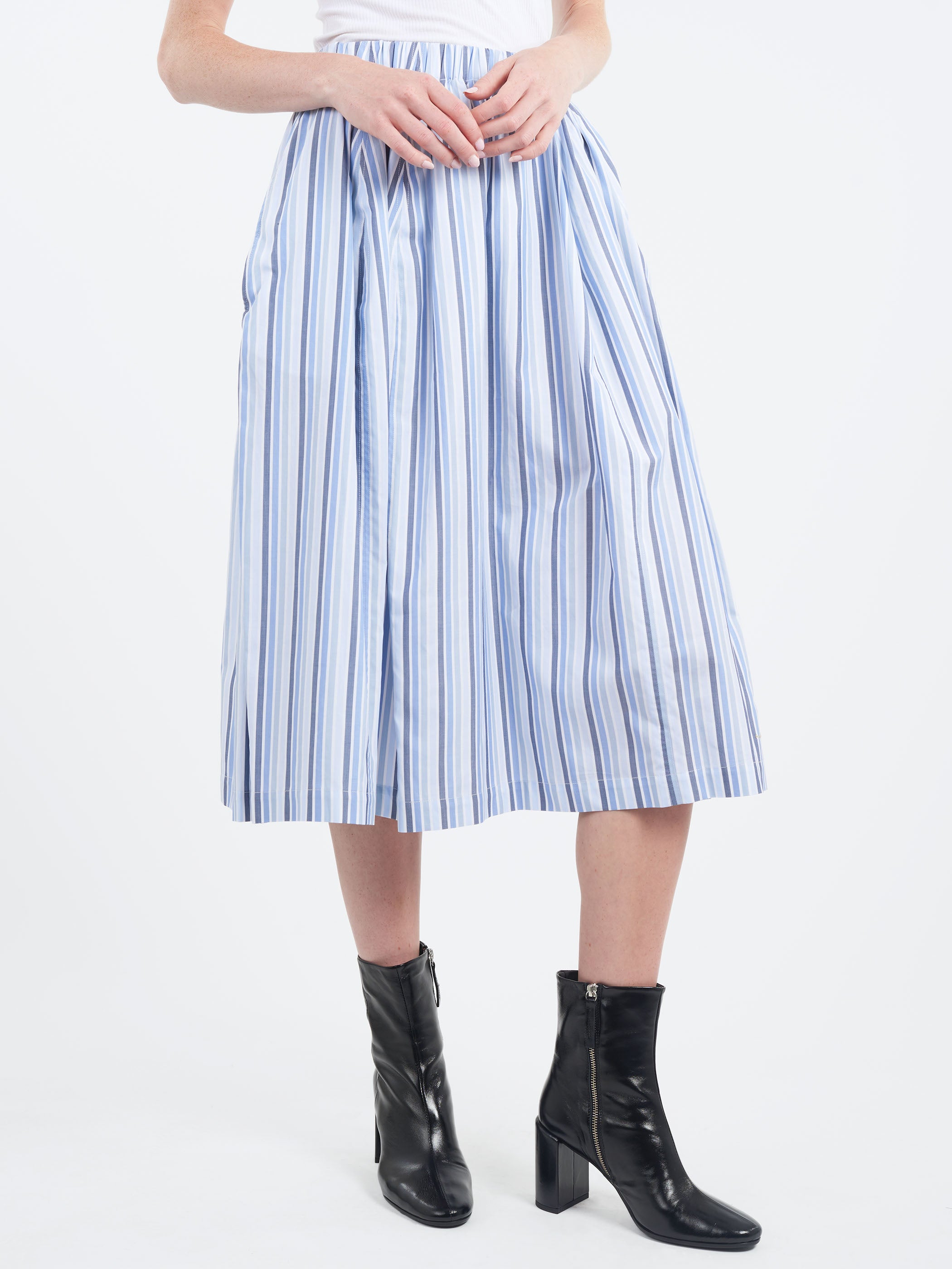 Striped Organic Poplin Elasticated Midi Skirt