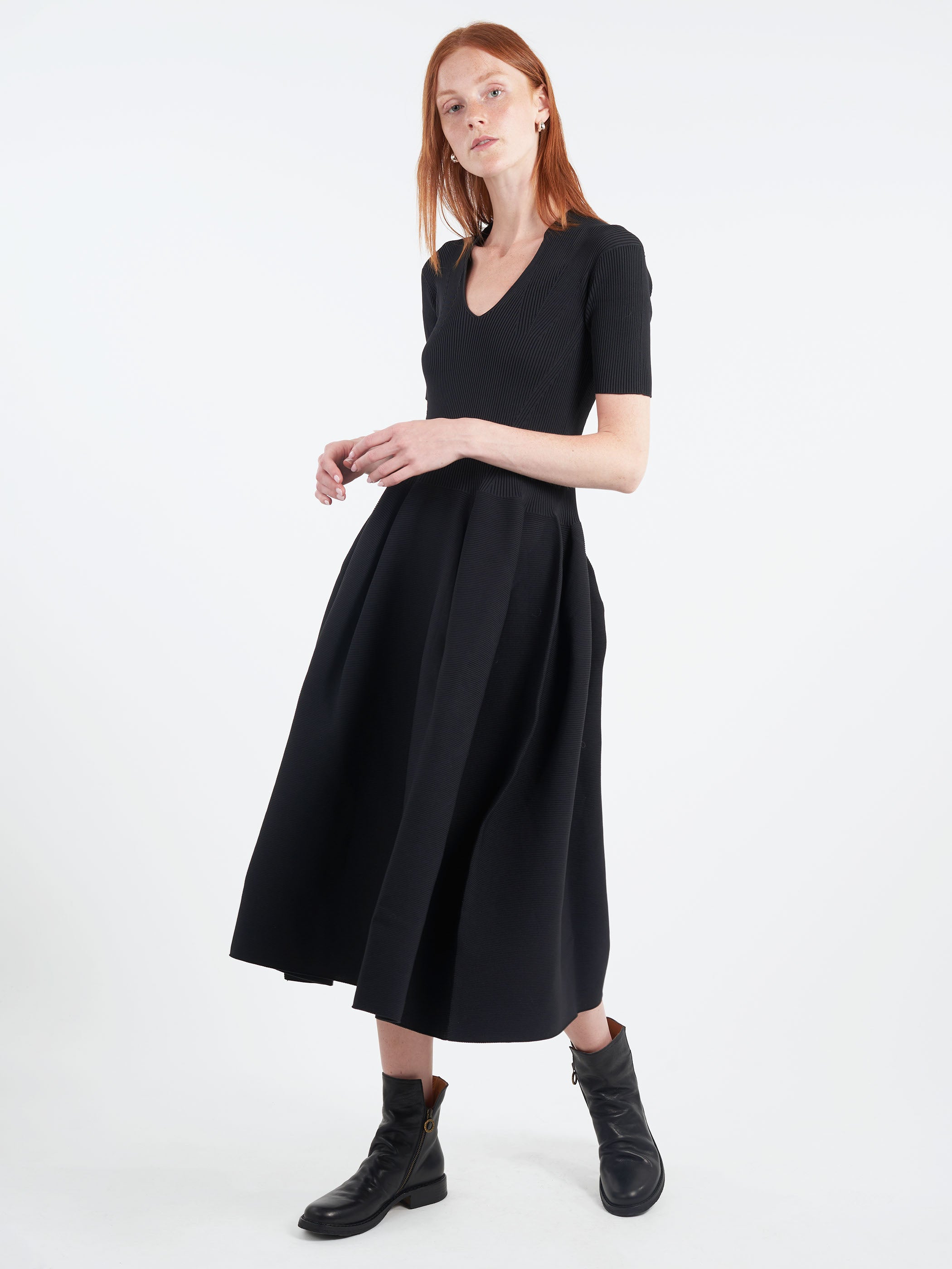 Pottery Stand-Up Collar Short Sleeve Dress