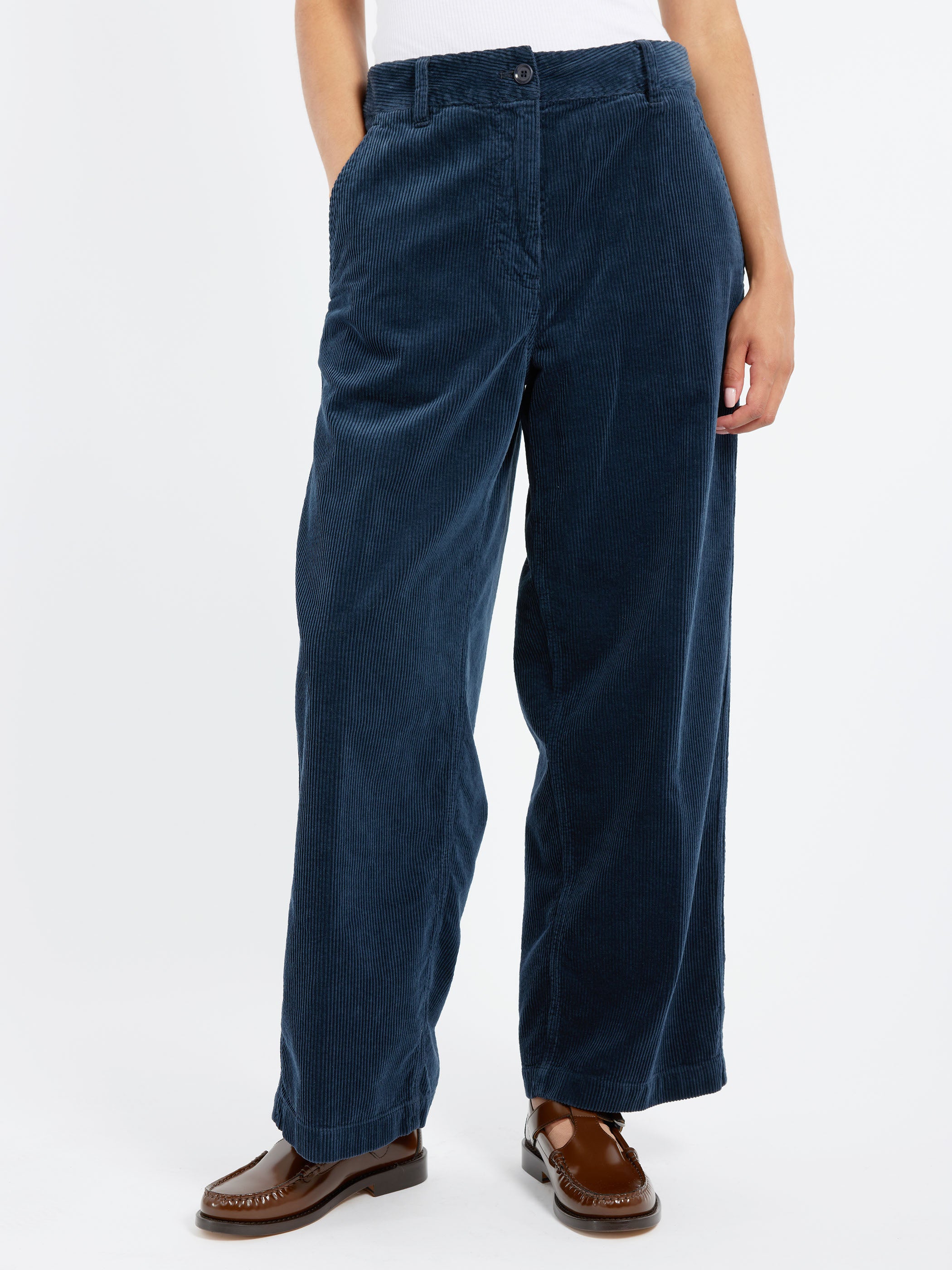 Ribbed Velvet High-Waisted Trousers