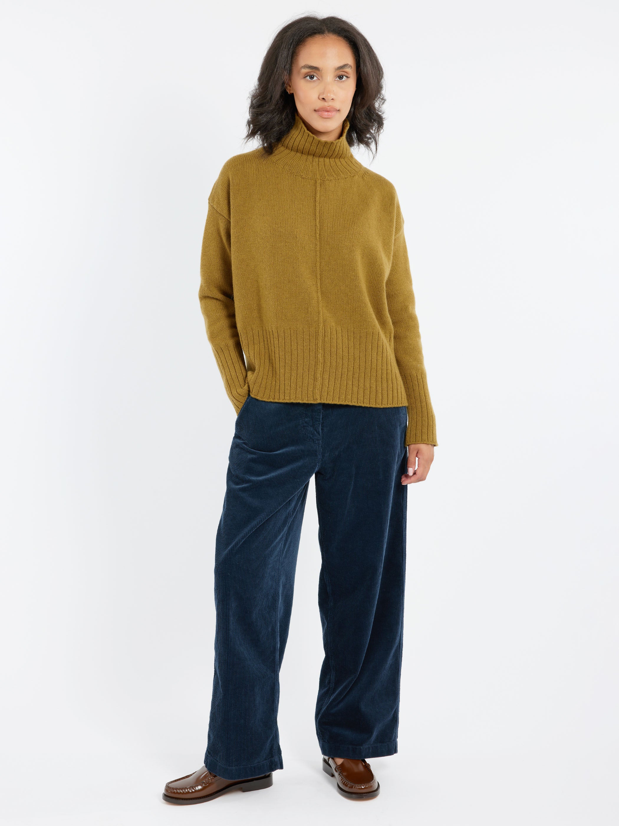 Ribbed Velvet High-Waisted Trousers