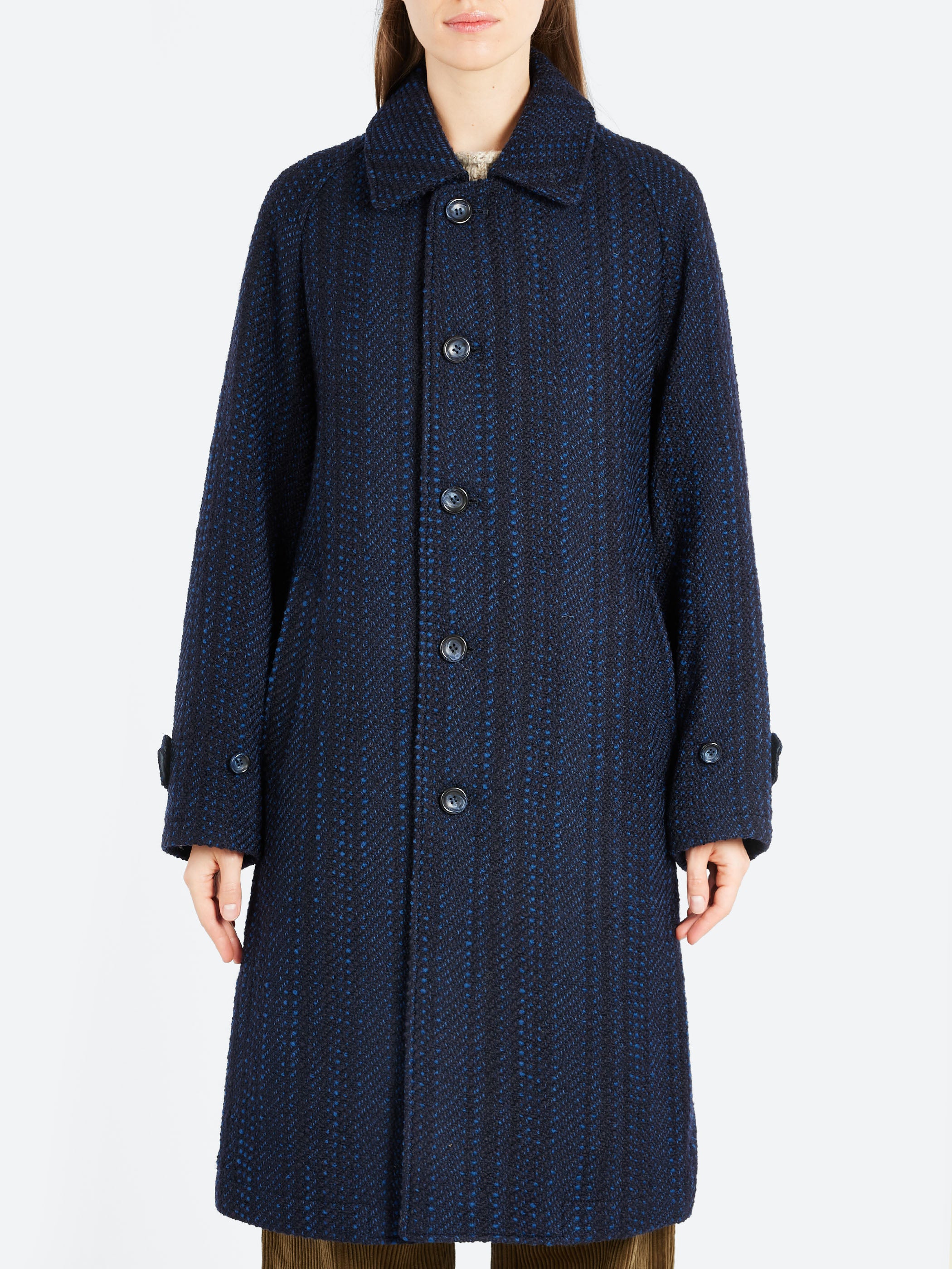 Slub Yarn Tweed Balmacaan Coat