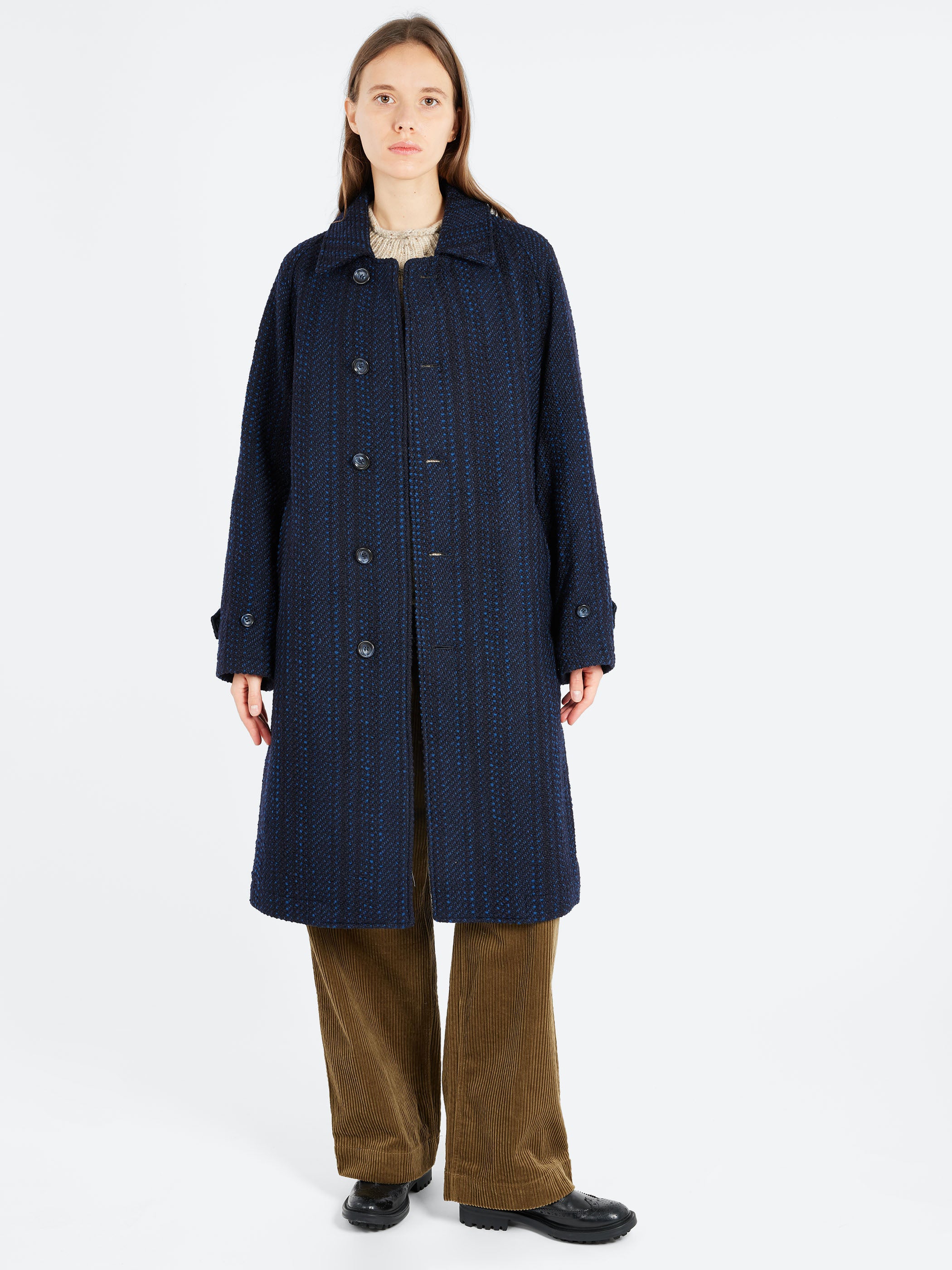 Slub Yarn Tweed Balmacaan Coat