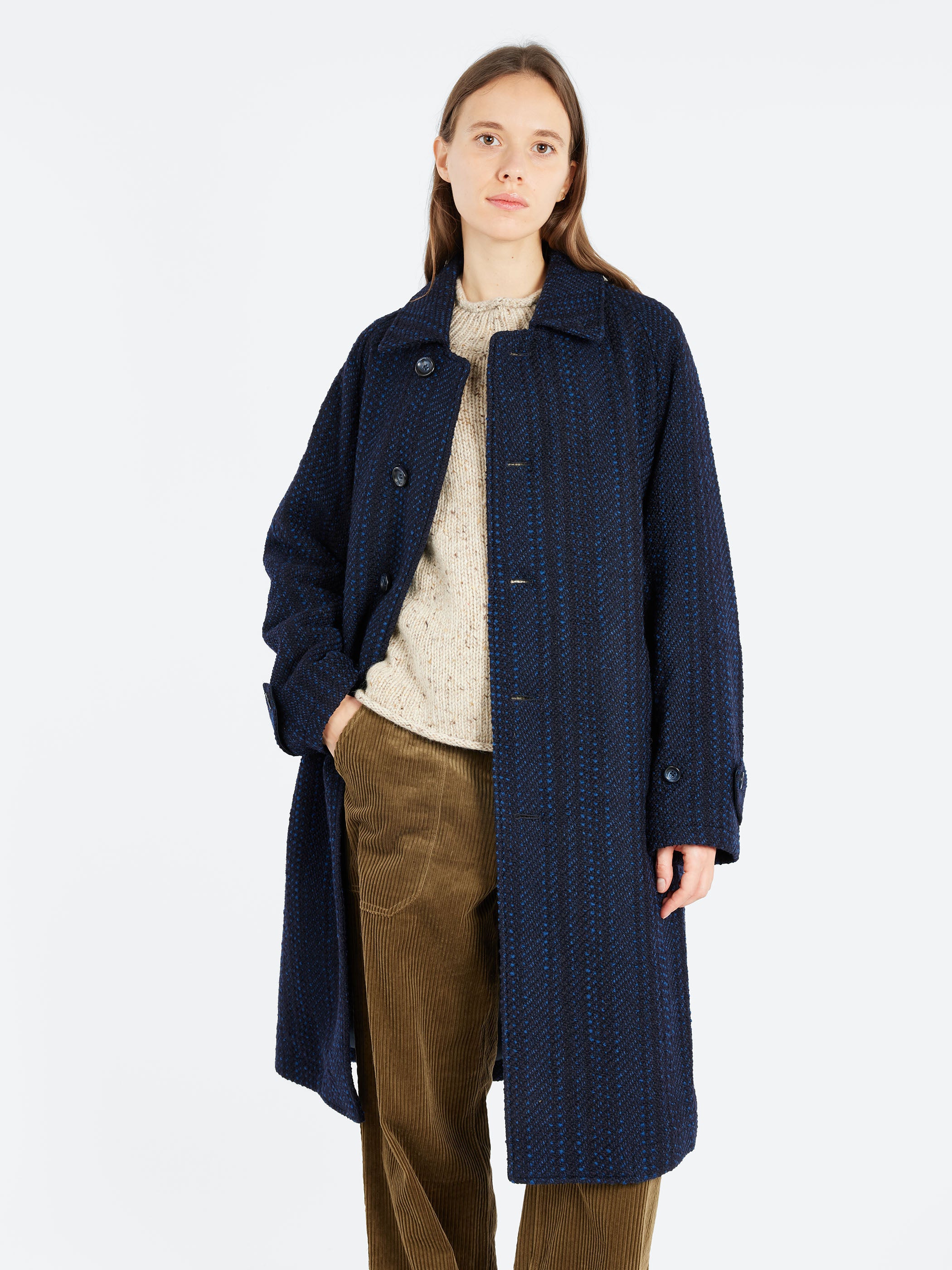 Slub Yarn Tweed Balmacaan Coat