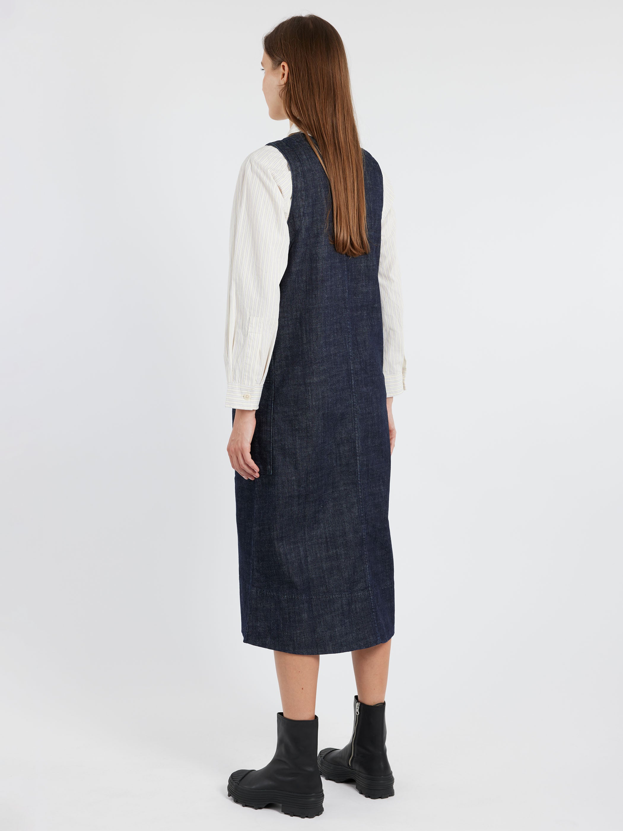 V-Neck Denim Pinafore Dress