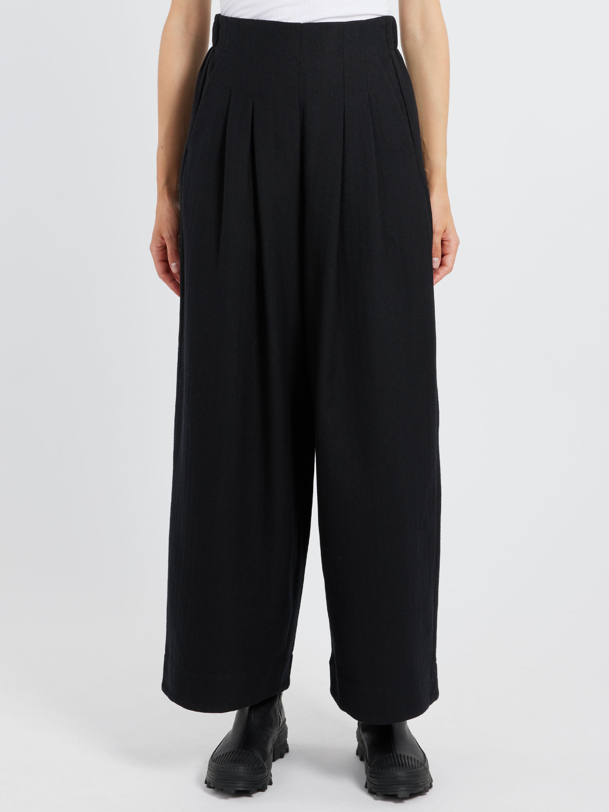 Corrine Wool Cotton Herringbone Wide Leg Trousers