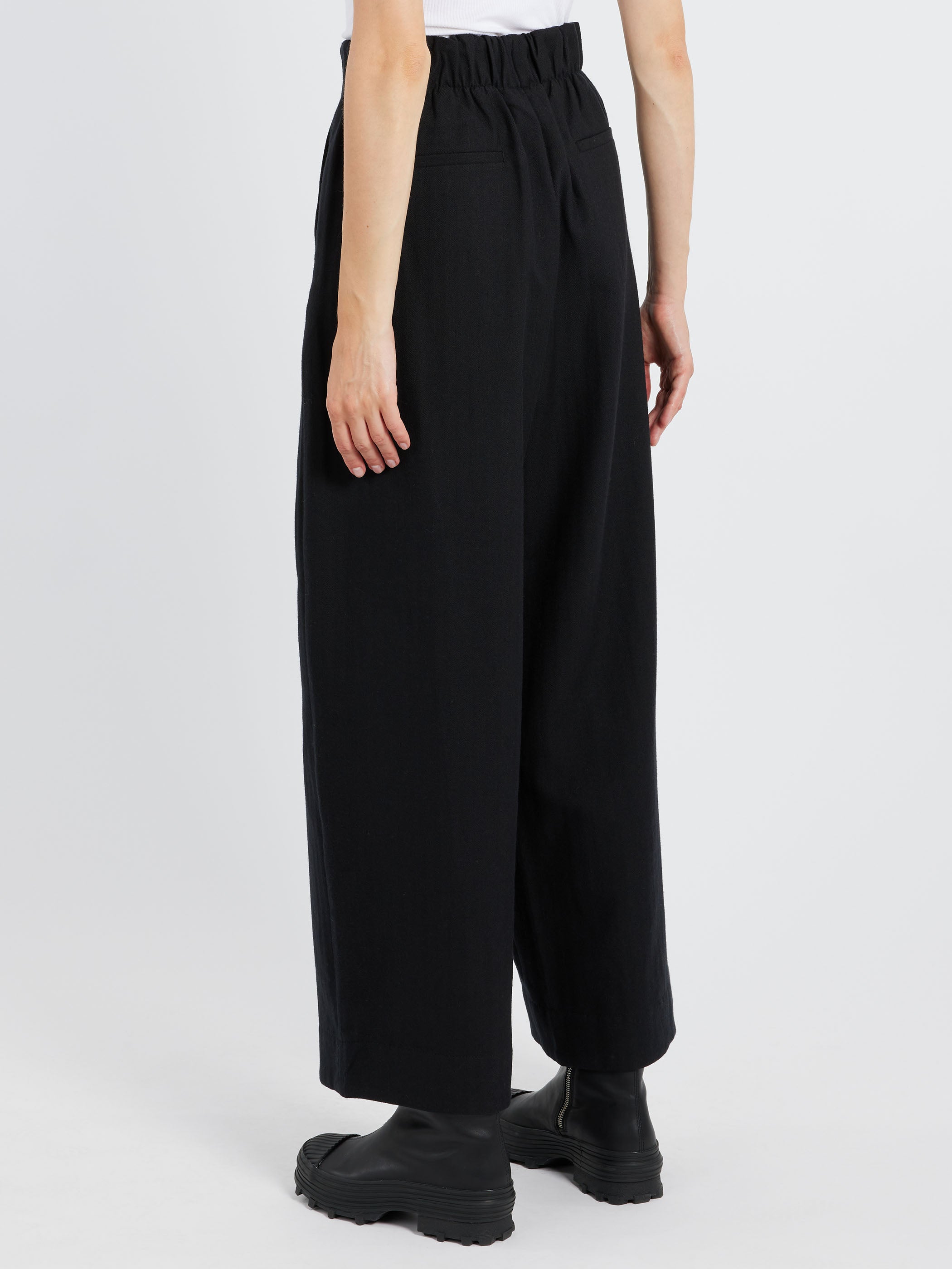 Corrine Wool Cotton Herringbone Wide Leg Trousers