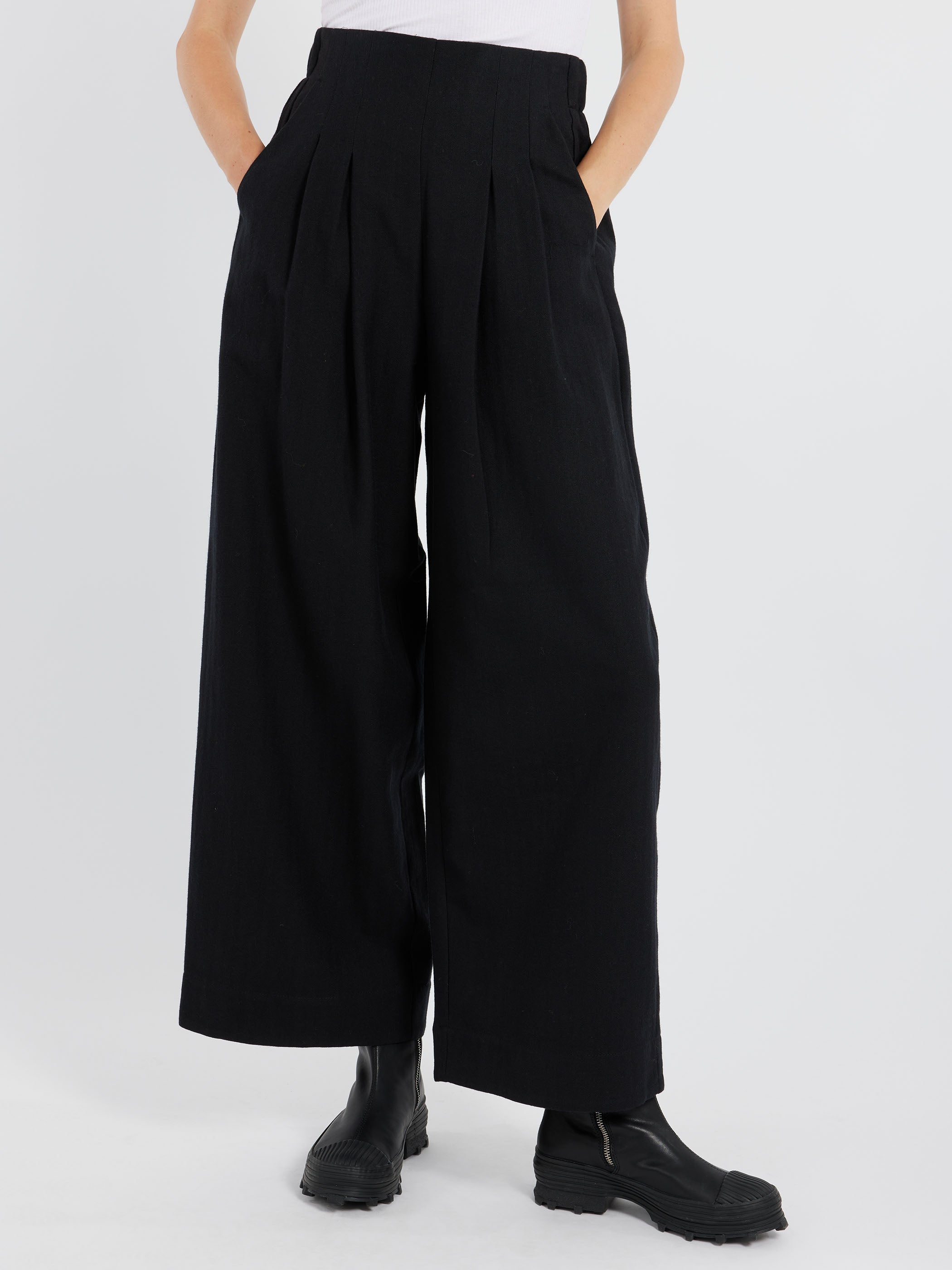 Corrine Wool Cotton Herringbone Wide Leg Trousers