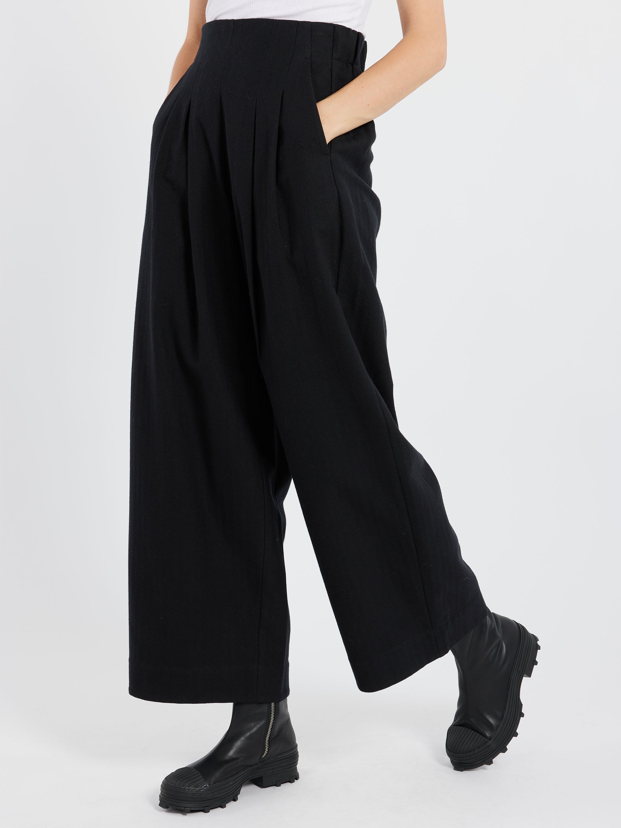 Corrine Wool Cotton Herringbone Wide Leg Trousers