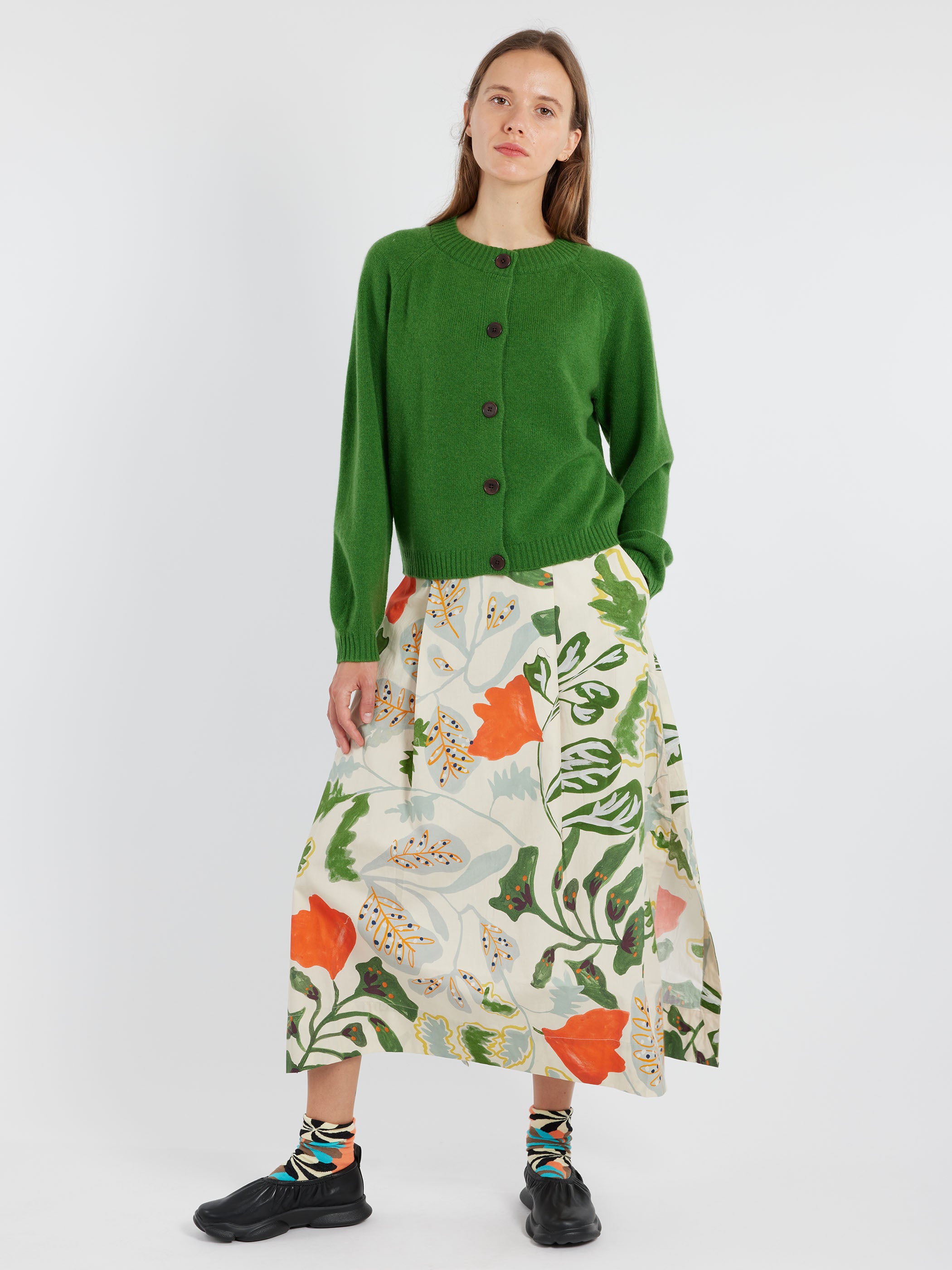 Foliage Print Poplin Skirt