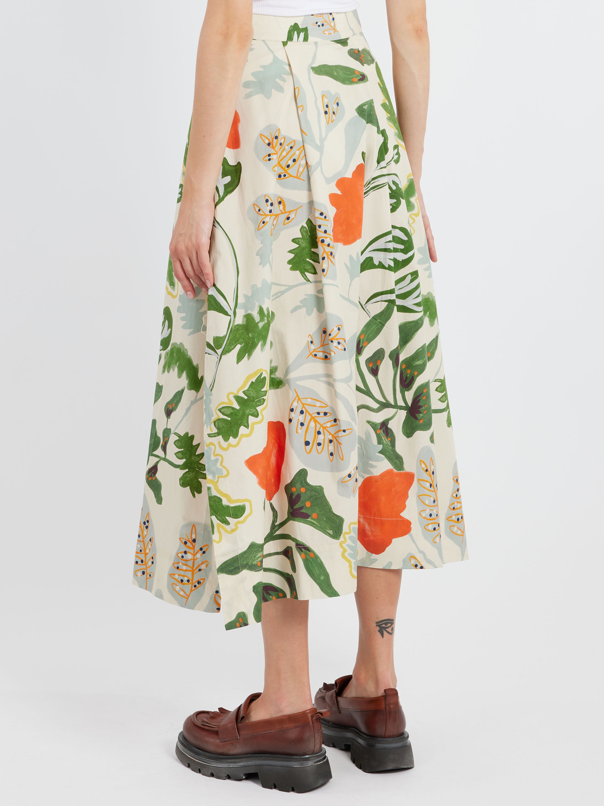 Foliage Print Poplin Skirt