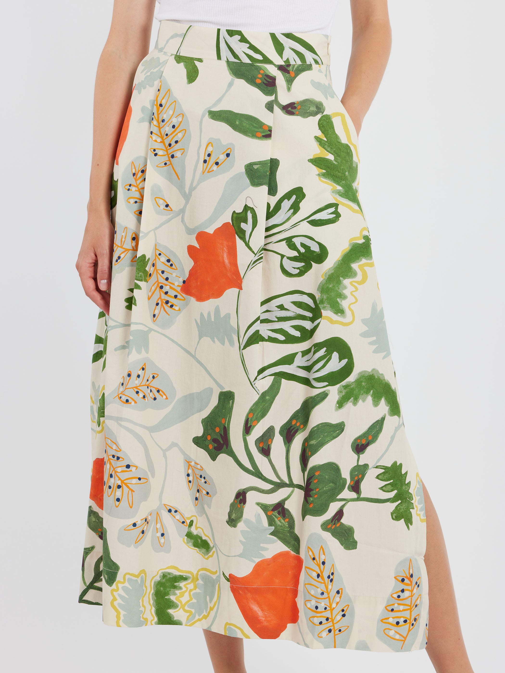 Foliage Print Poplin Skirt