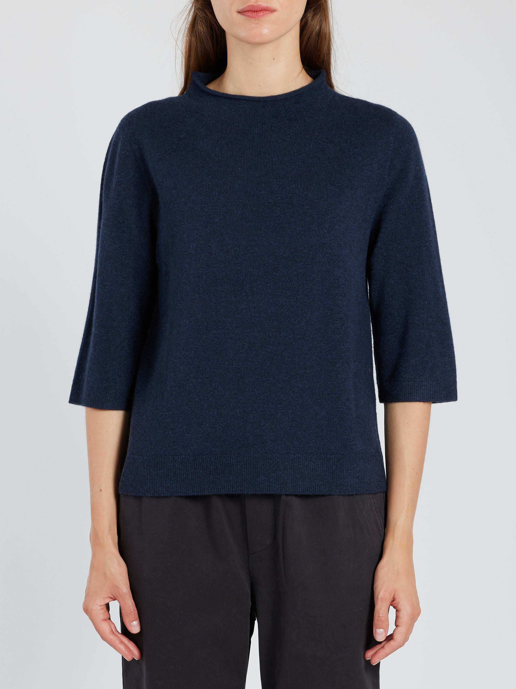 Fine Wool Cashmere Half Sleeve Sweater