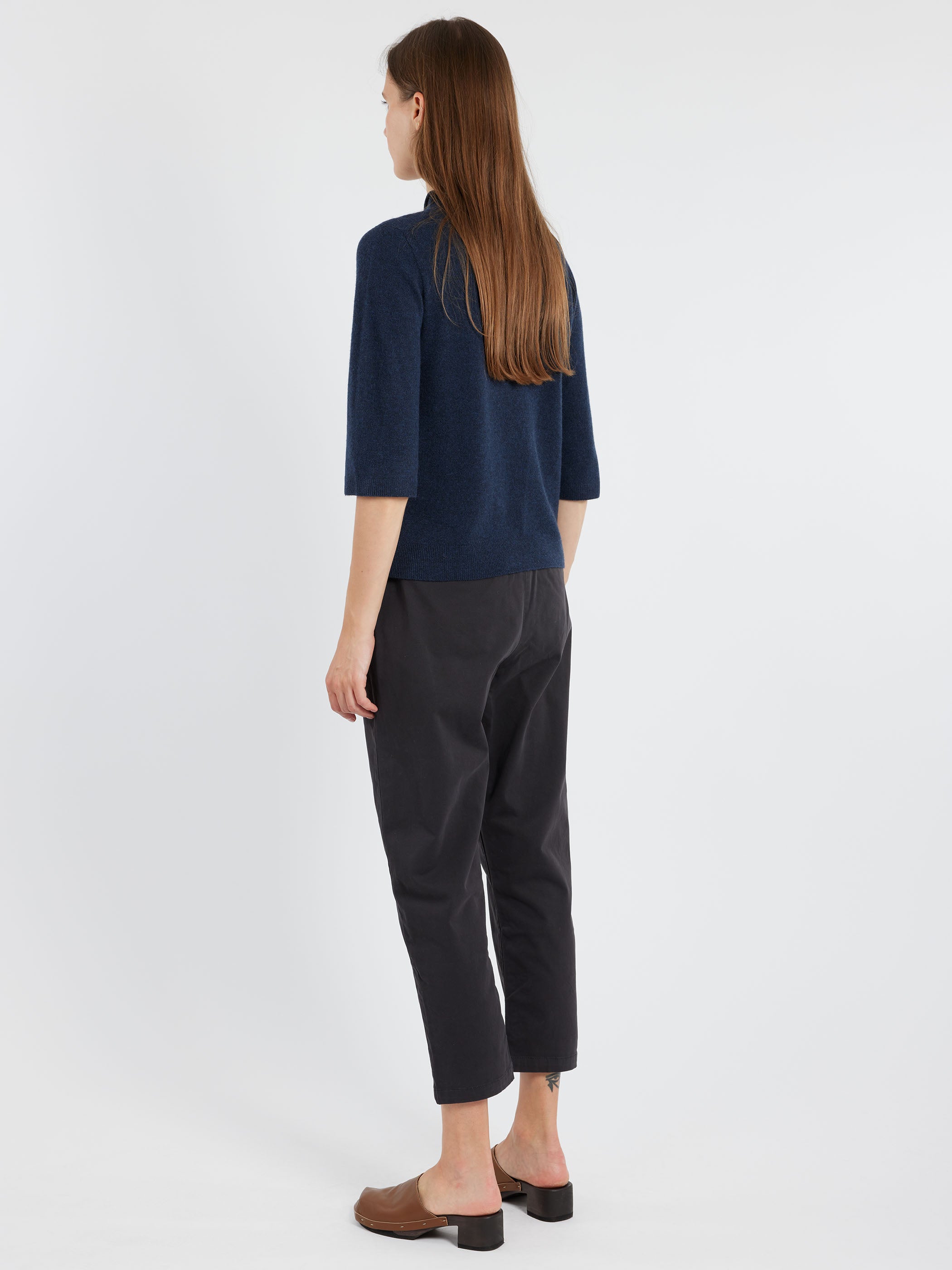 Fine Wool Cashmere Half Sleeve Sweater