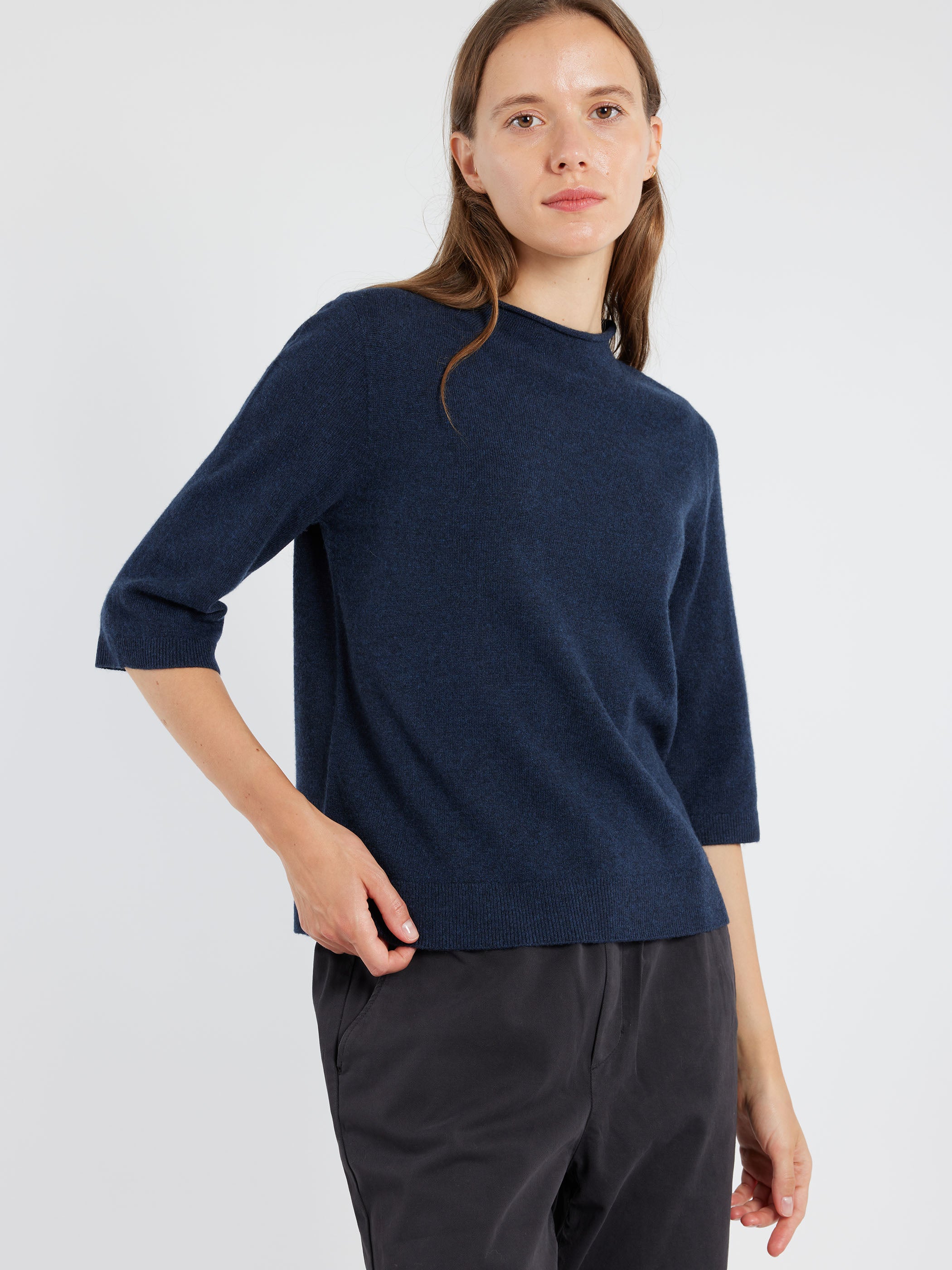 Fine Wool Cashmere Half Sleeve Sweater