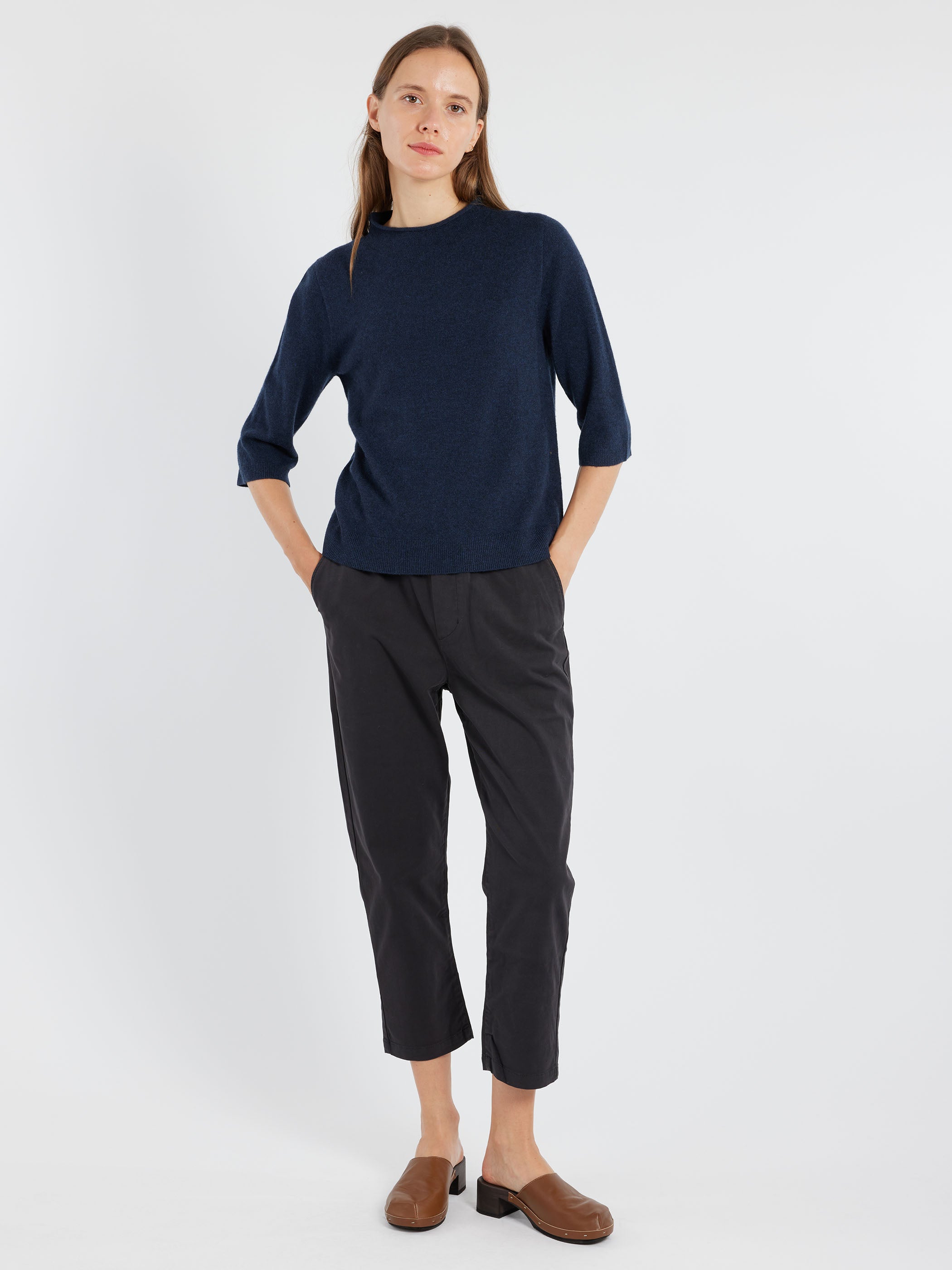 Fine Wool Cashmere Half Sleeve Sweater