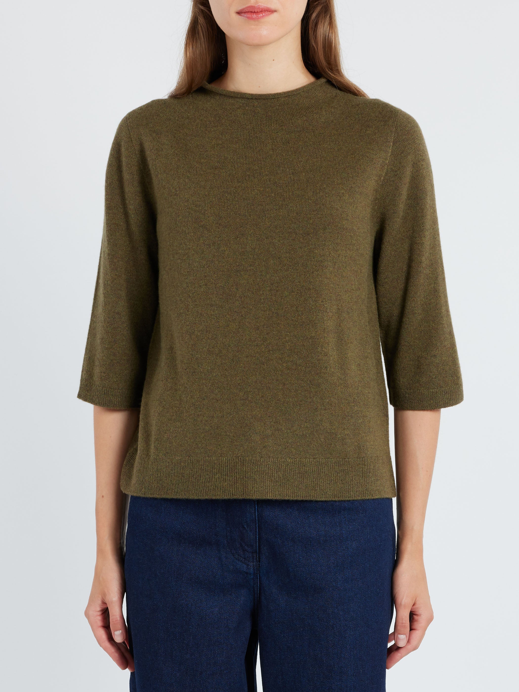 Fine Wool Cashmere Half Sleeve Sweater